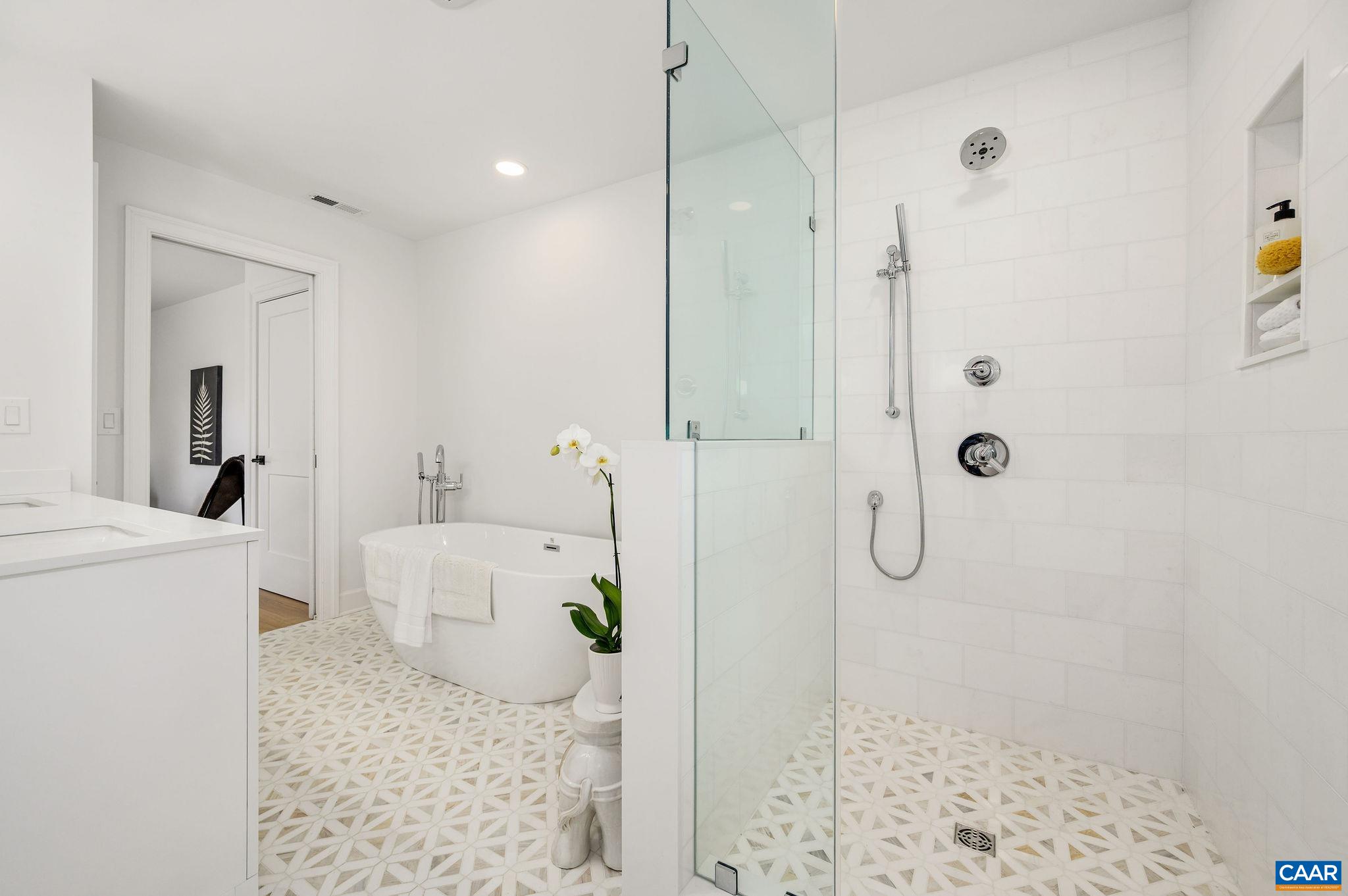 Luxurious shower with frameless glass enclosure