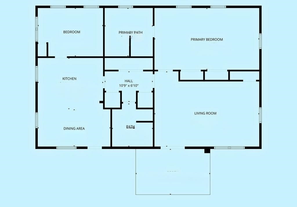 Floor plan provided for general layout and flow. The home features a continuous covered porch along the main entrance, offering sheltered access and outdoor living. Dimensions are approximate; buyers to verify.