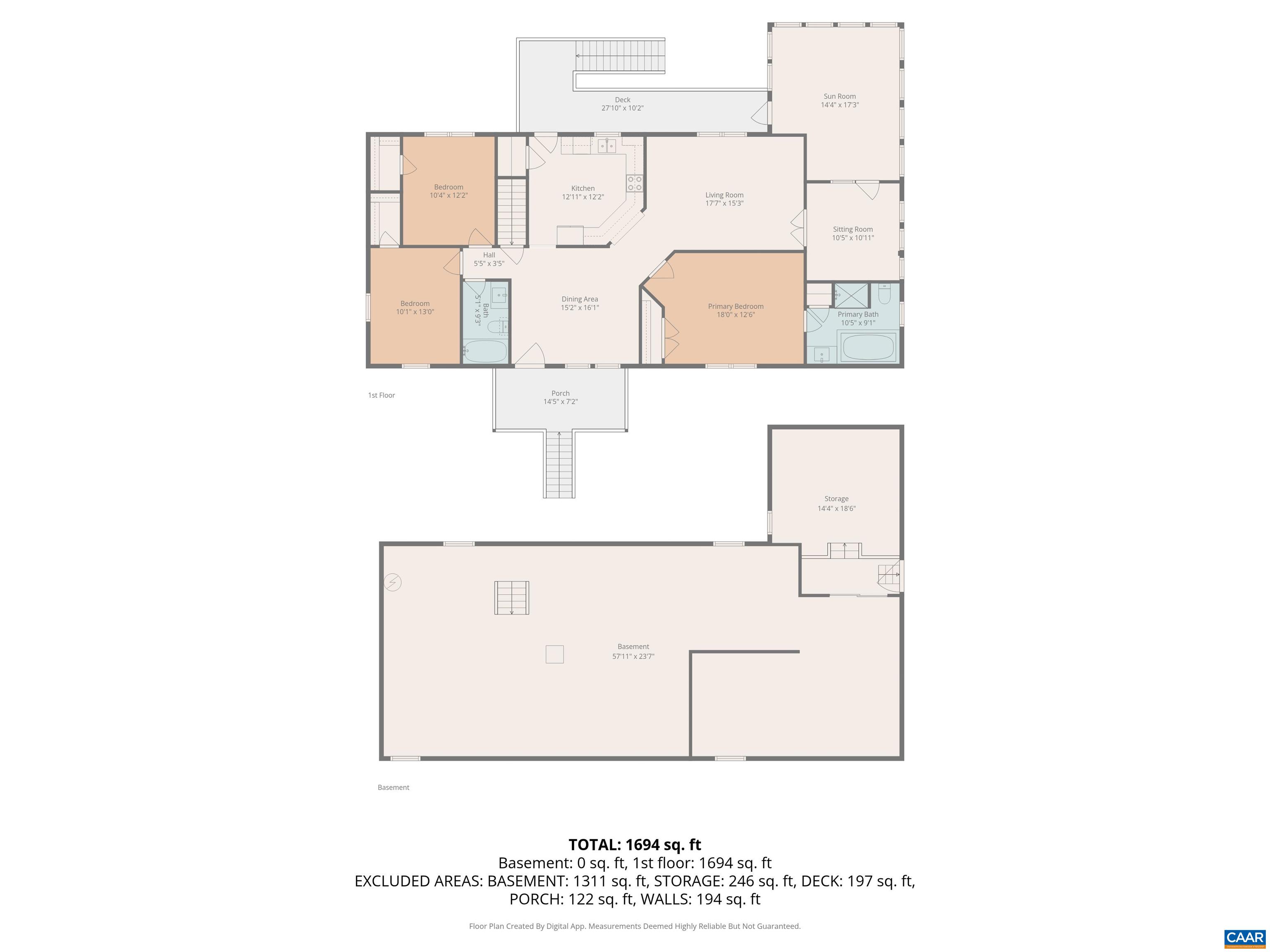 Spacious 1694 sq. ft. 1st-floor living with a large basement, sunroom, deck, and porch. Featuring a Primary Bedroom, 2 additional bedrooms, Dining, Kitchen, and Living Room. Ideal for comfortable living! Spacious 1694 sq. ft. 1st-floor living with a large basement, sunroom, deck, and porch. Featuring a Primary Bedroom, 2 additional bedrooms, Dining, Kitchen, and Living Room. Ideal for comfortable living!
