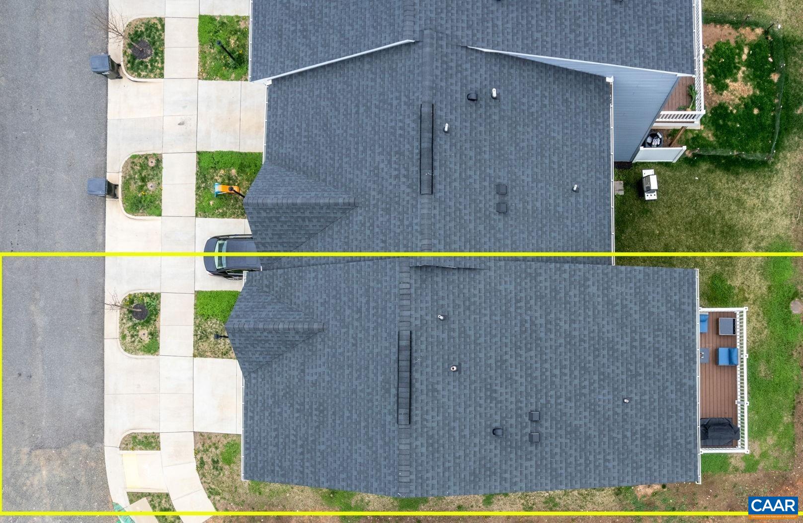 Aerial view highlighting the property boundaries, showcasing lot layout, surrounding homes, and outdoor space. Aerial view highlighting the property boundaries, showcasing lot layout, surrounding homes, and outdoor space.
