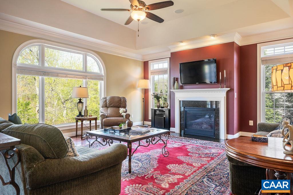 Gas fireplace and large picture window