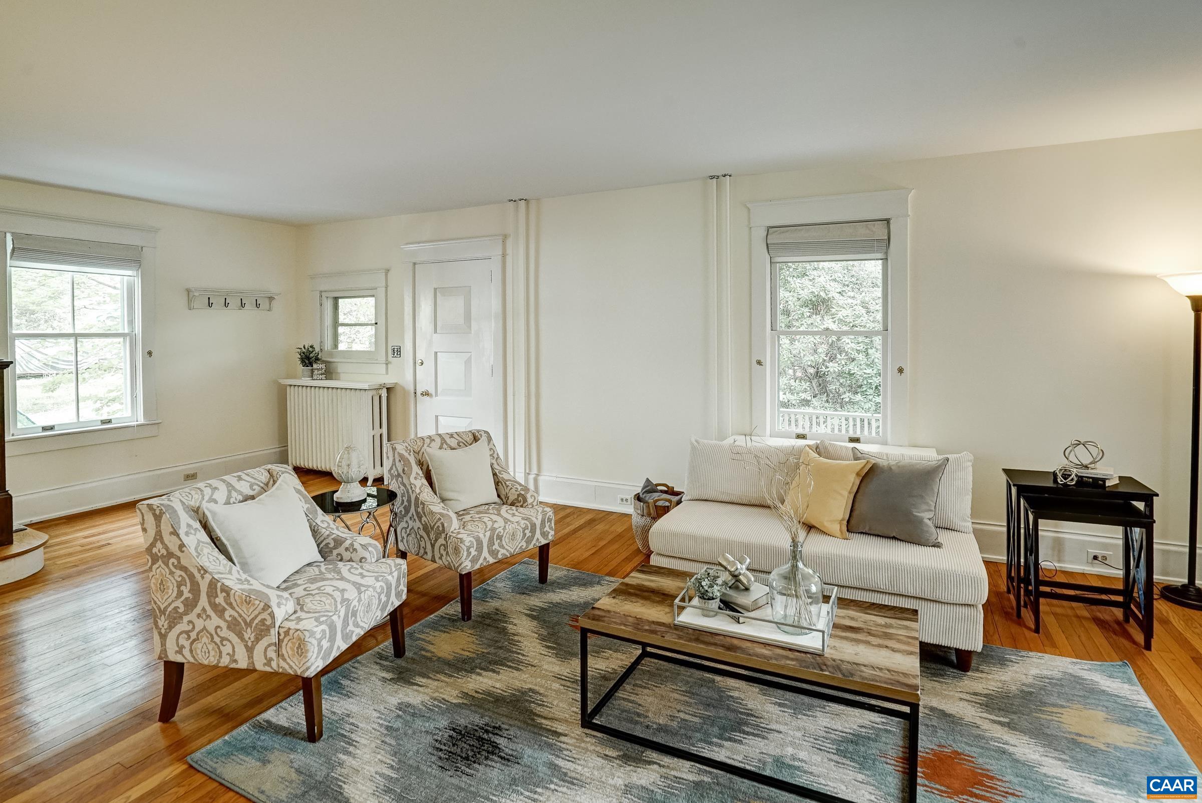 Living room with gas fireplace.