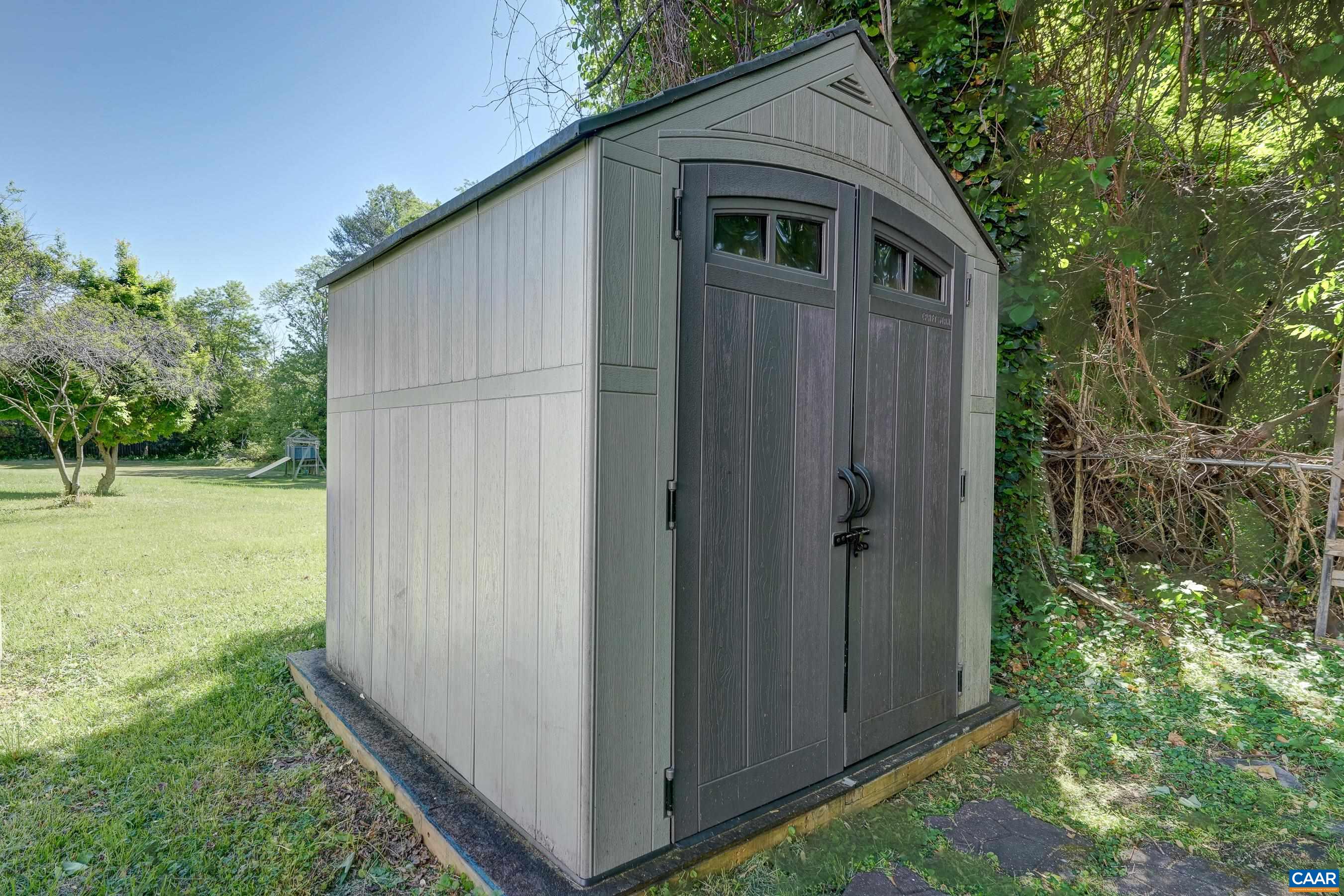 Storage shed for tools and yard equipment.