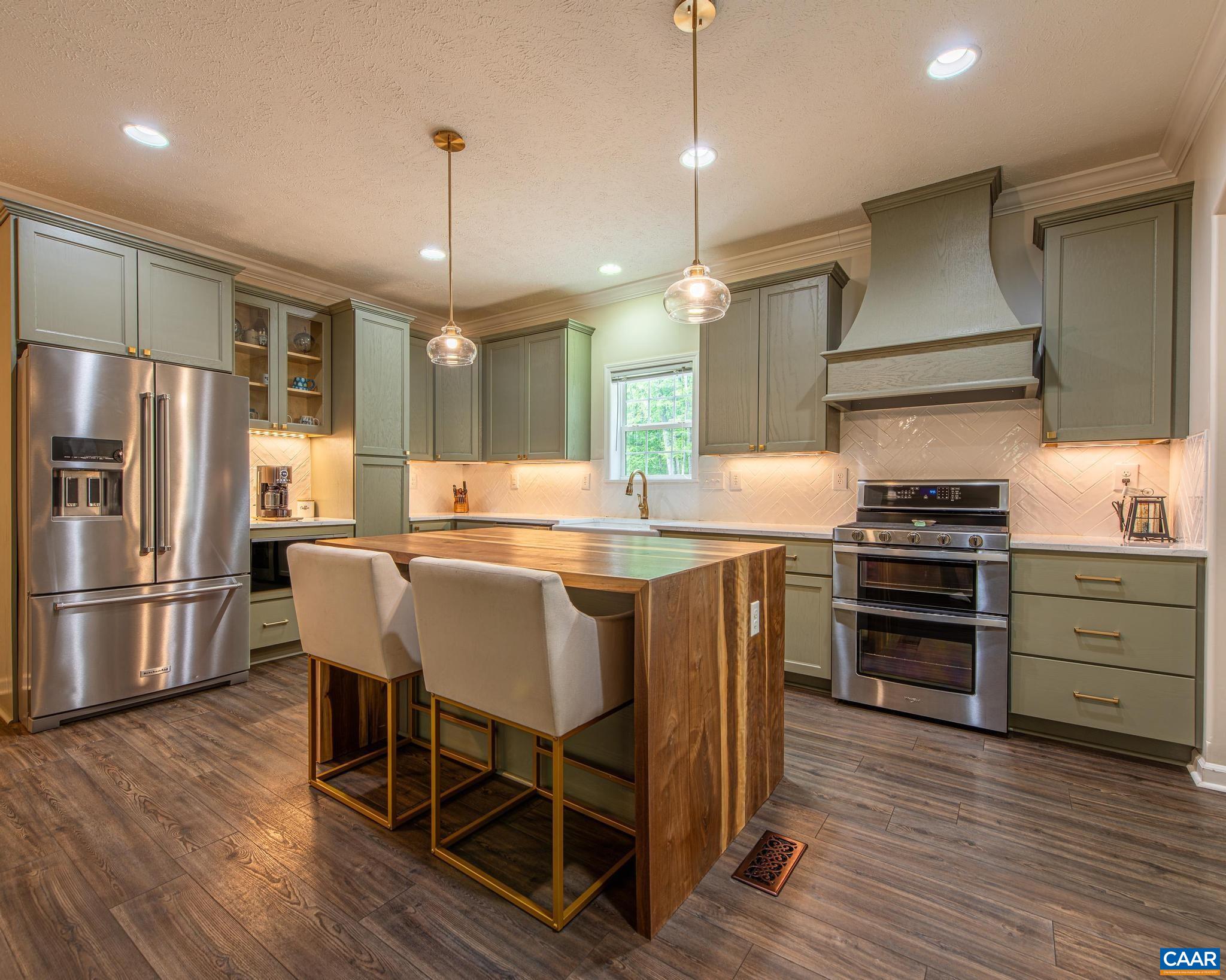 SOLID WOOD CABINETRY, Quartz Counters, TILED Backsplash, Stainless STEEL Appliances, Ample & TALL CABINETS - CUSTOM ISLAND Black WALNUT Butcher Block TOP