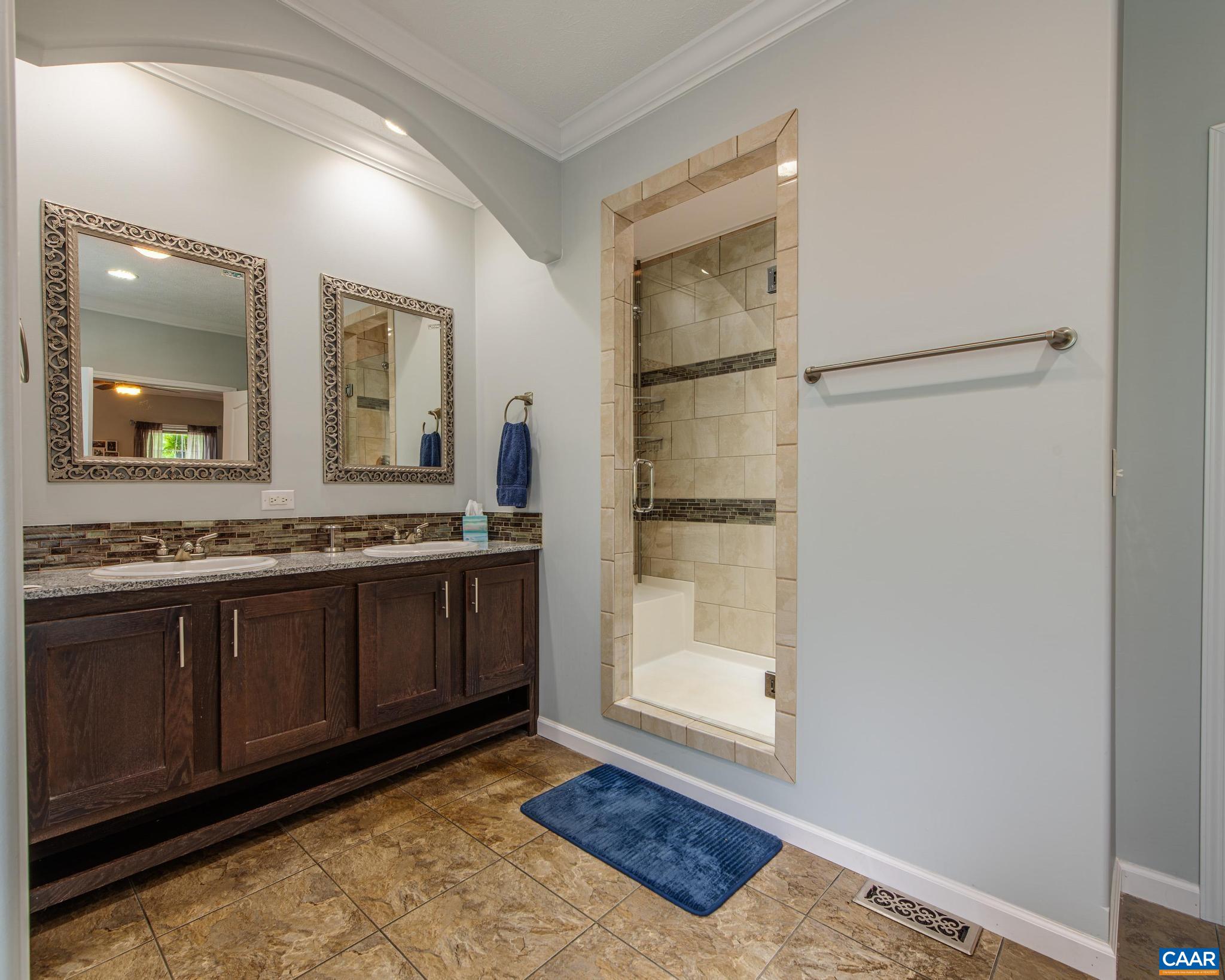 Tile Floor, Shavor Height Vanities & CUSTOM Tile SHOWER & Whirlpool TUB