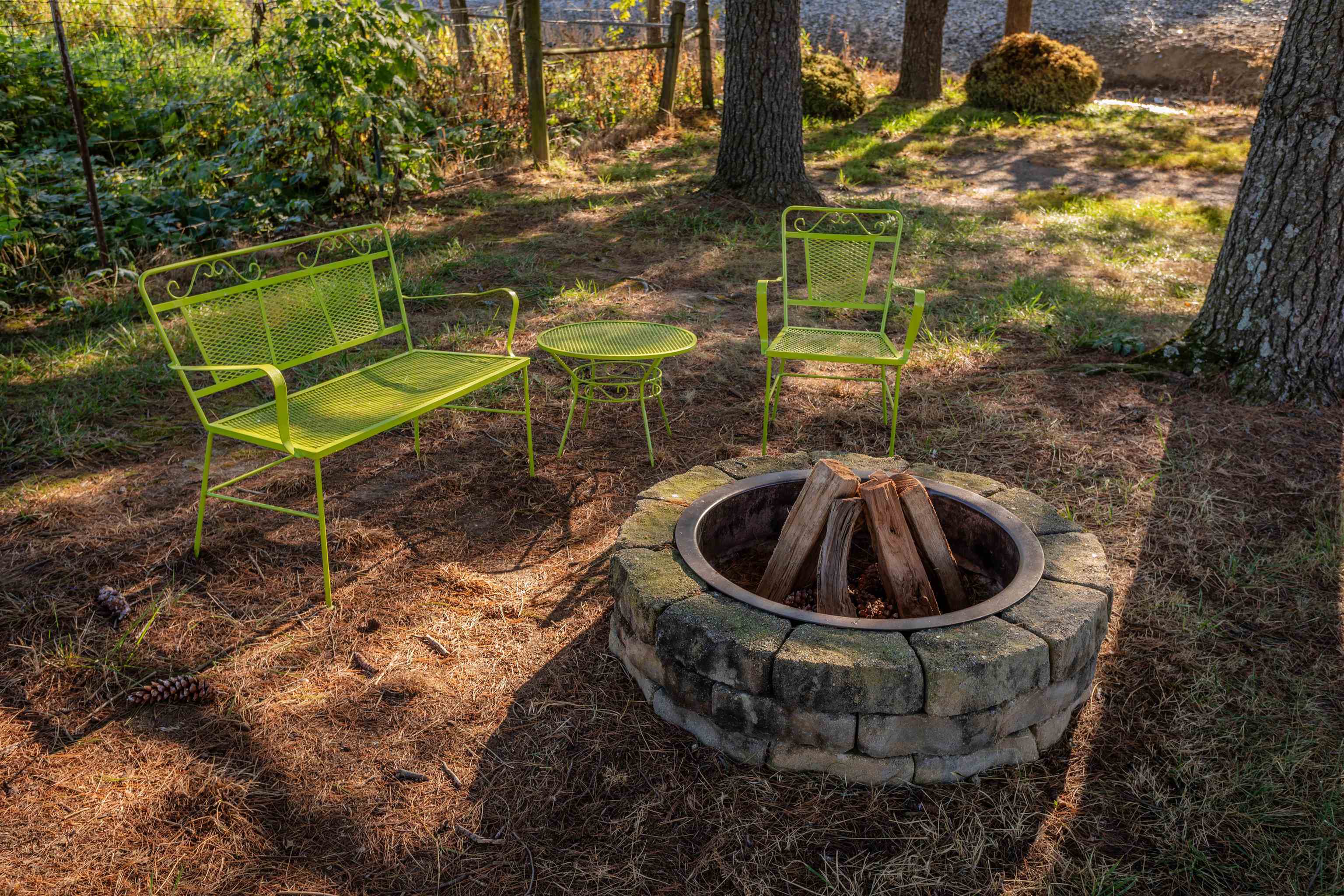 Firepit tucked away in the garden.