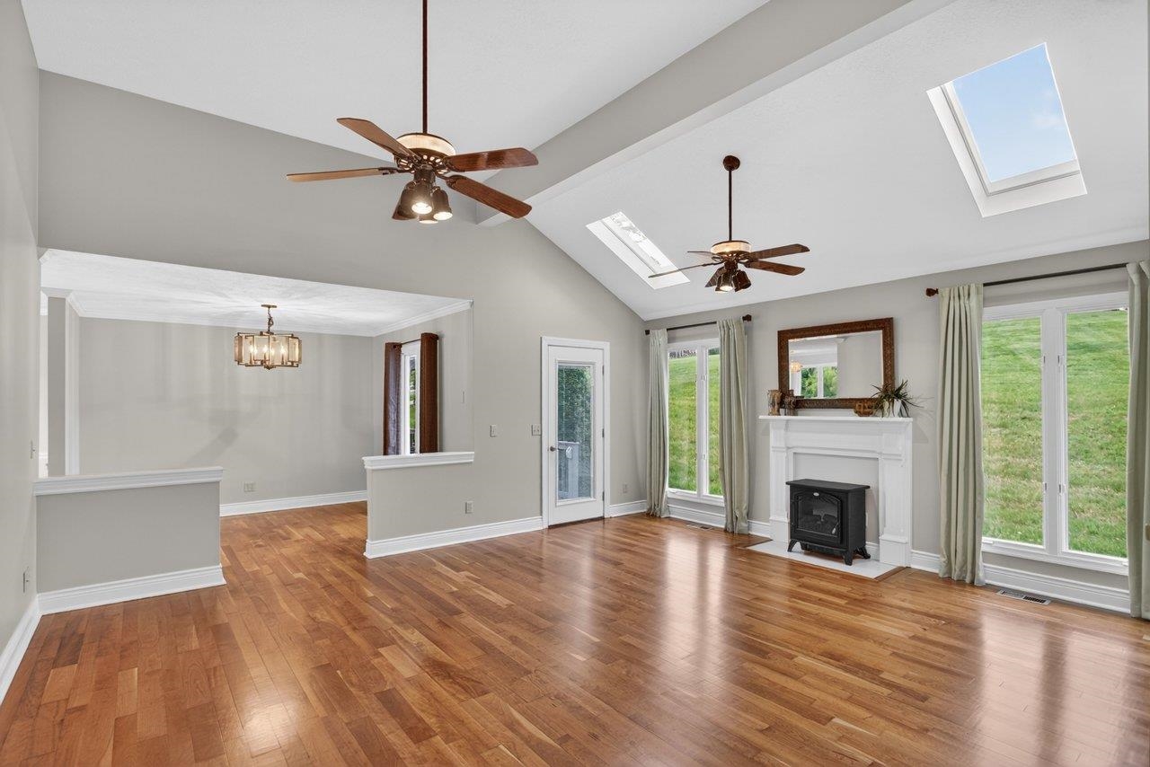 Great room with two (new) skylights with ceilings reaching to a 12' height.