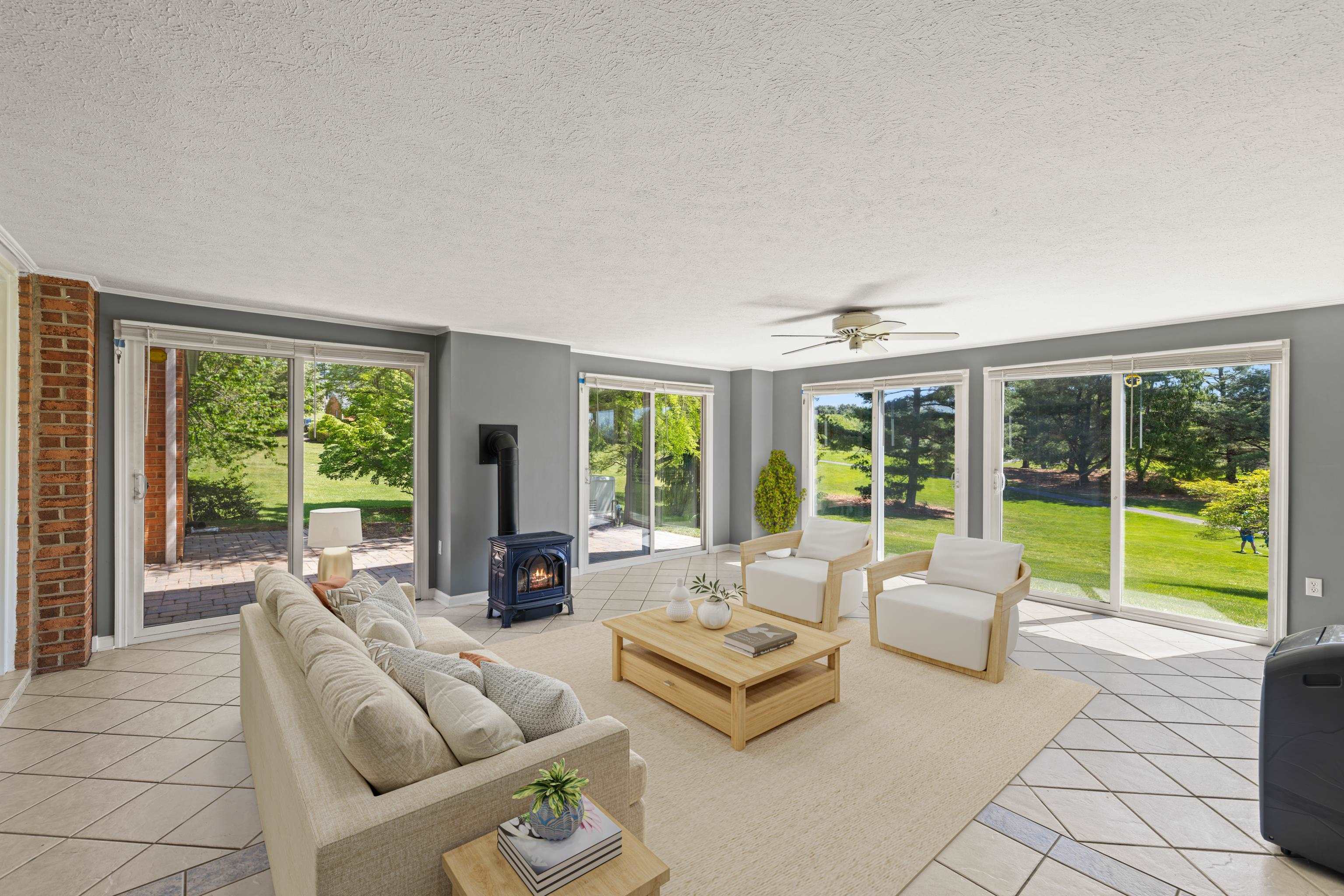 Includes a propane fireplace