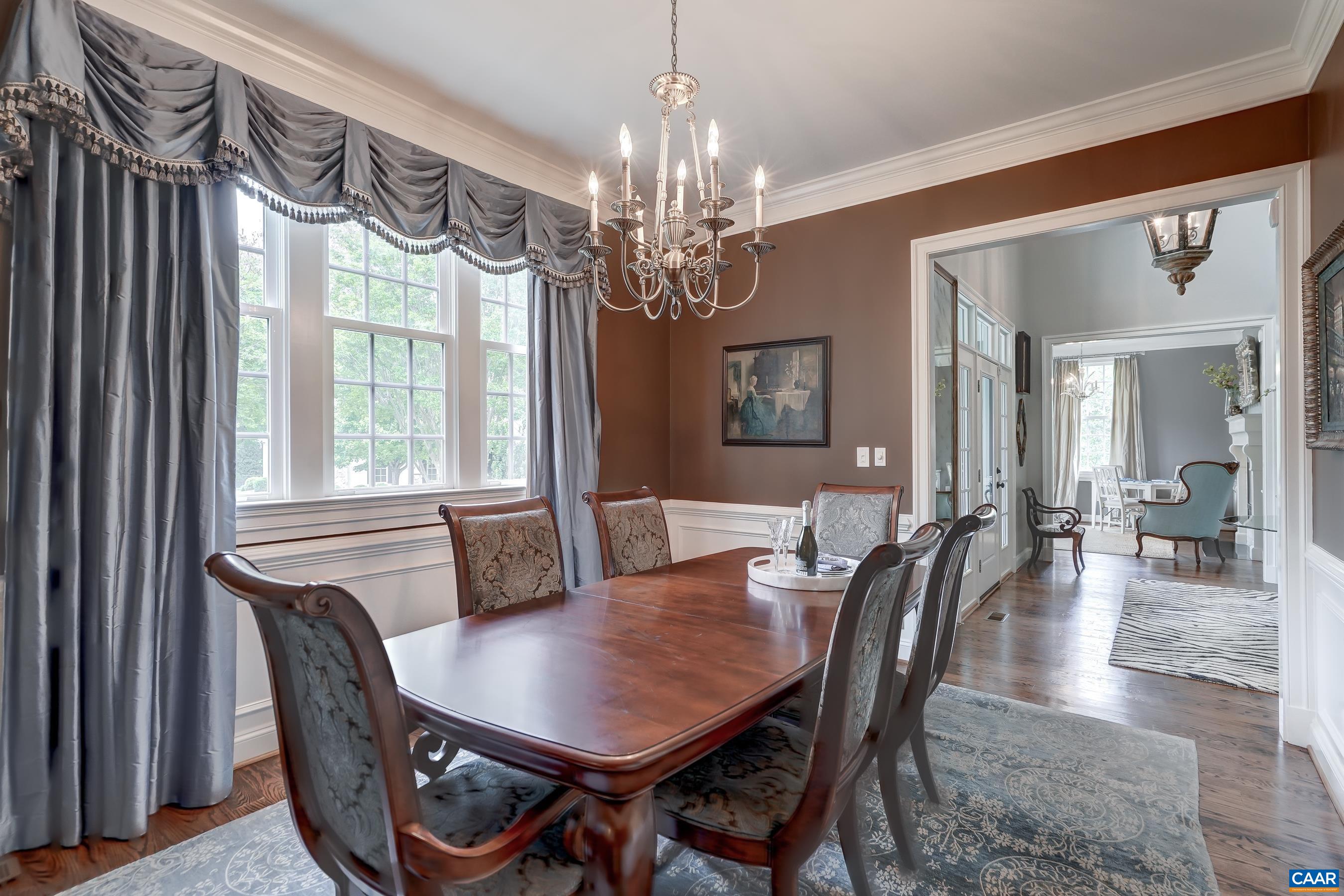 Designer window coverings throughout the home convey.