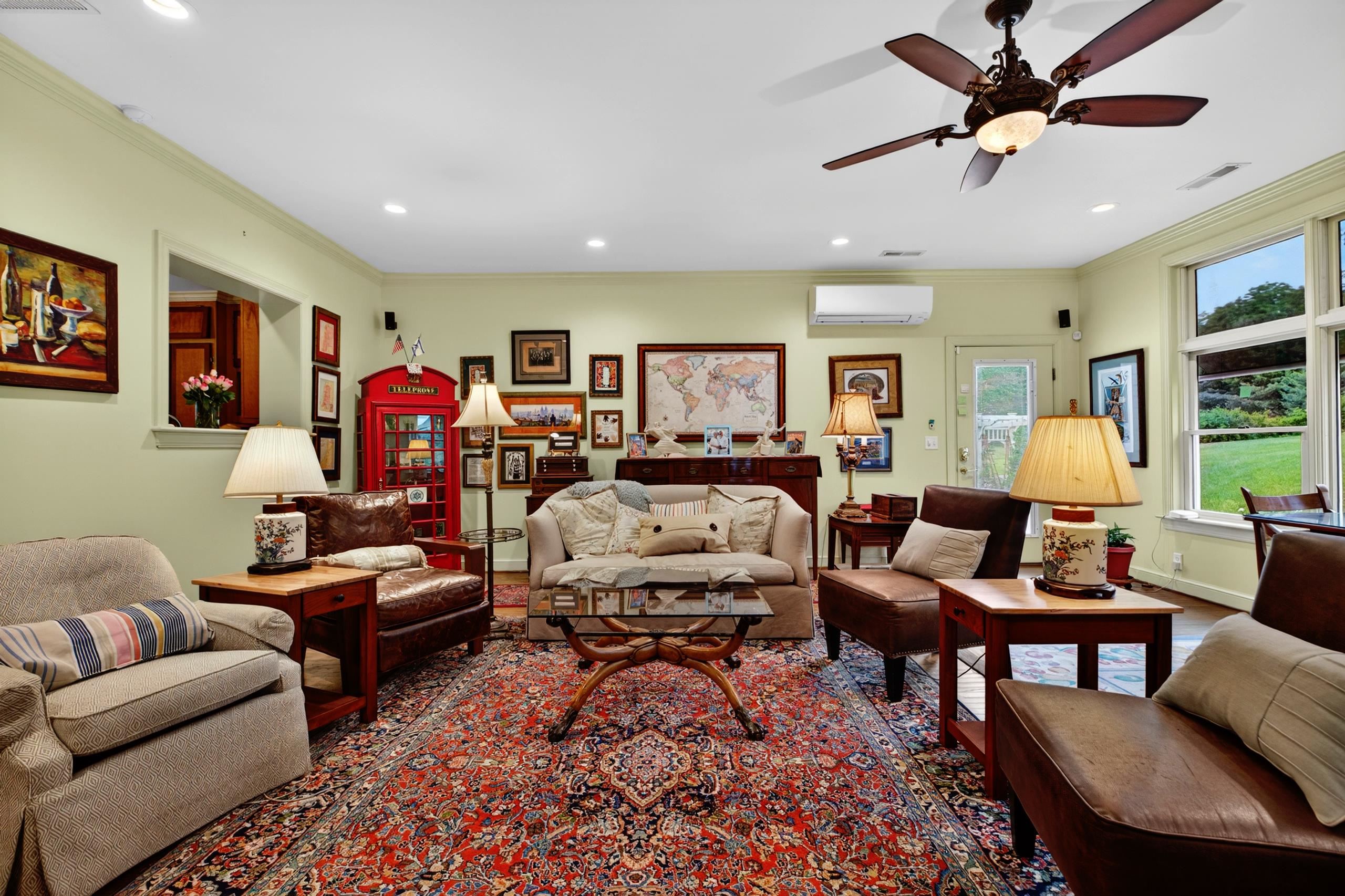 Living room with large window (tinted glass)