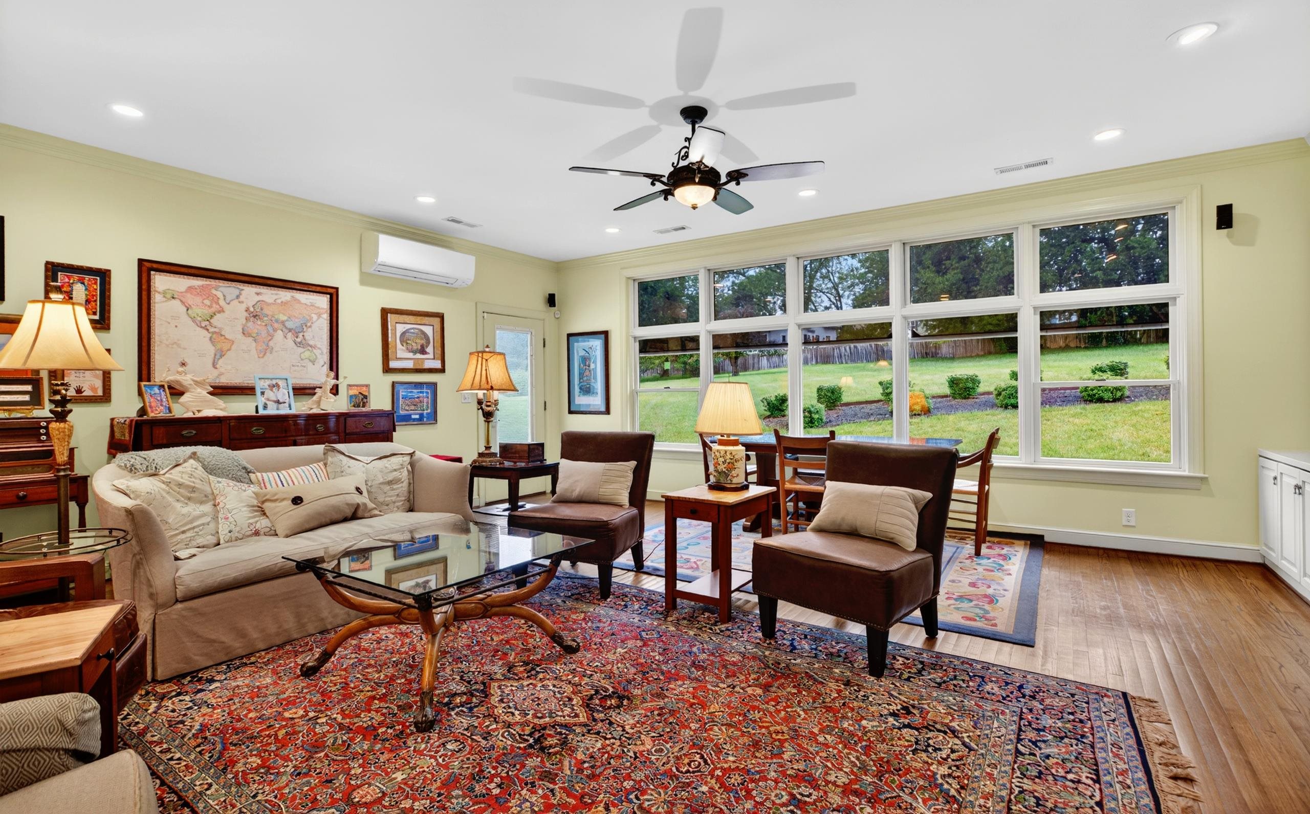 Large window with tinted glass, exterior automatic shade for sunny days