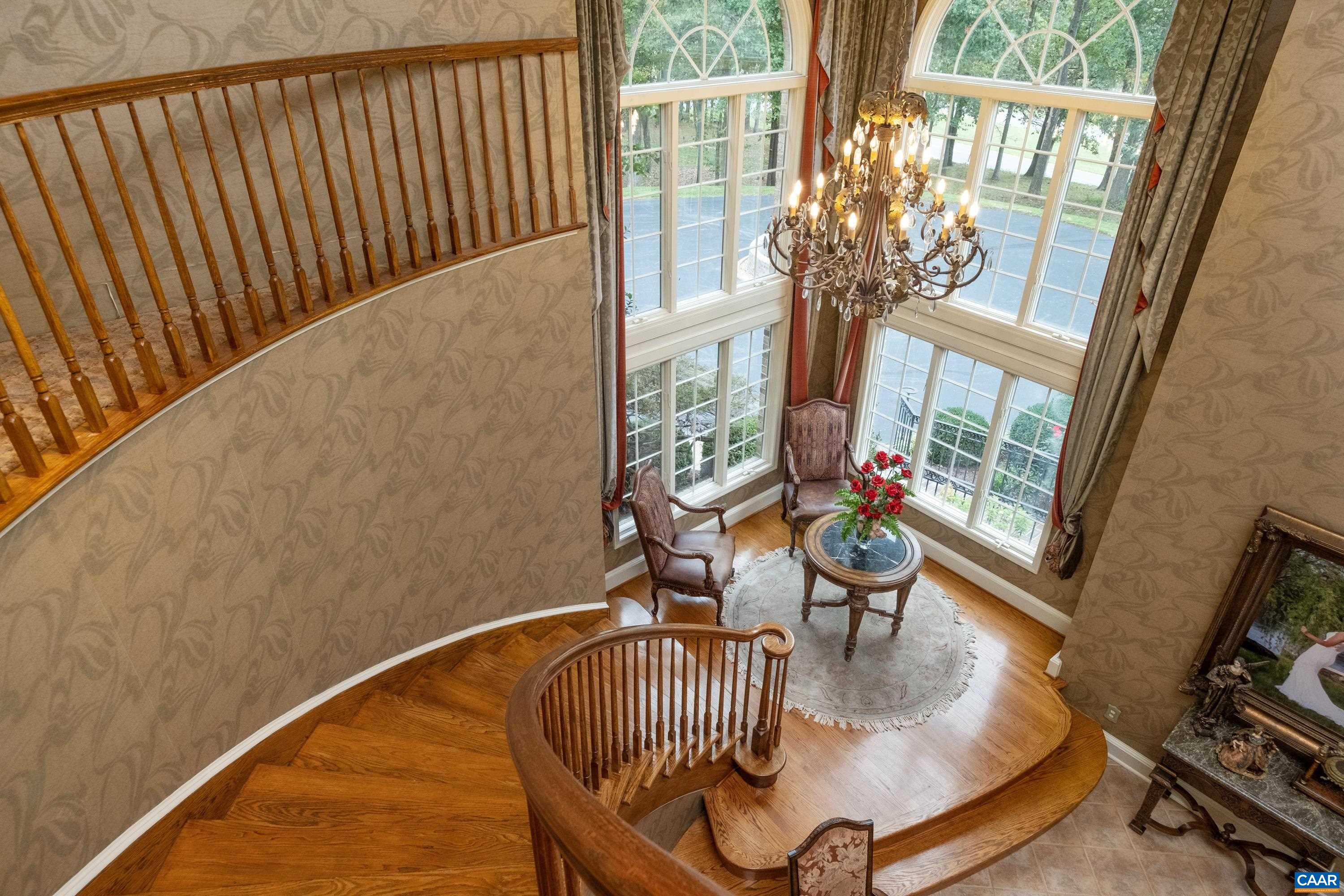 From the balcony looking down the winding staircase.