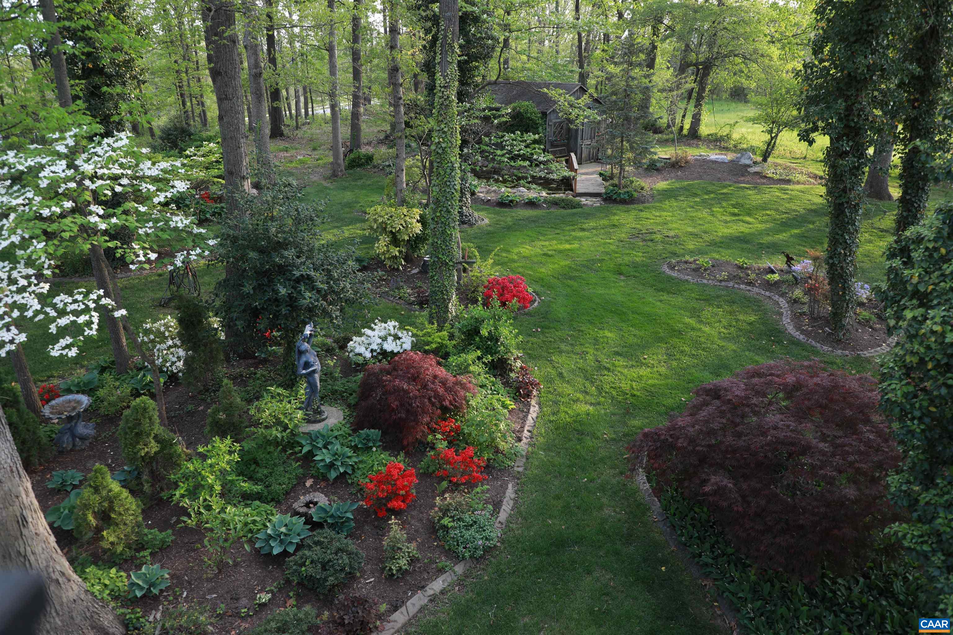 Lush landscaping abounds throughout the property.