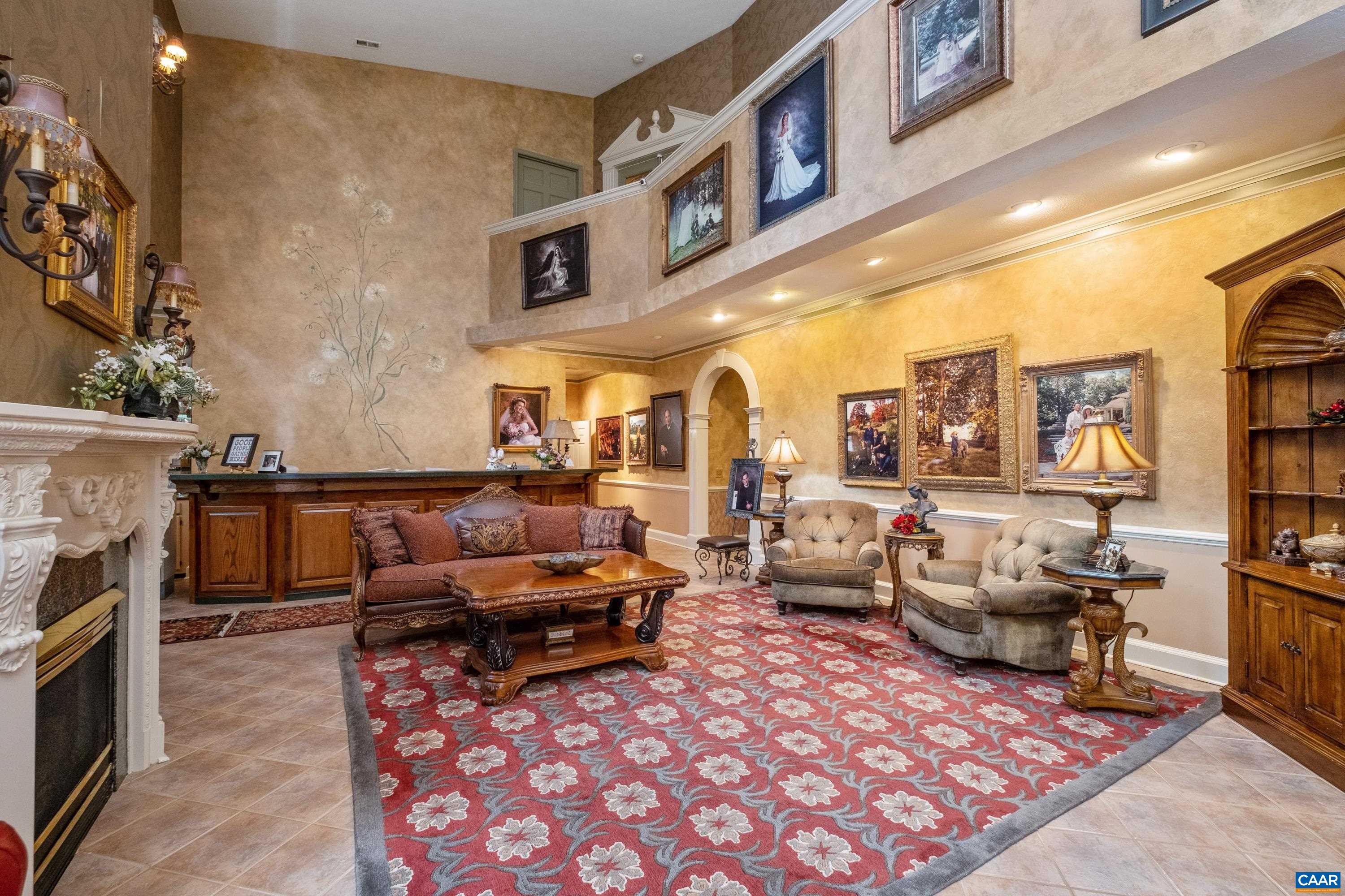 Alternate view of the great room with balcony in view.