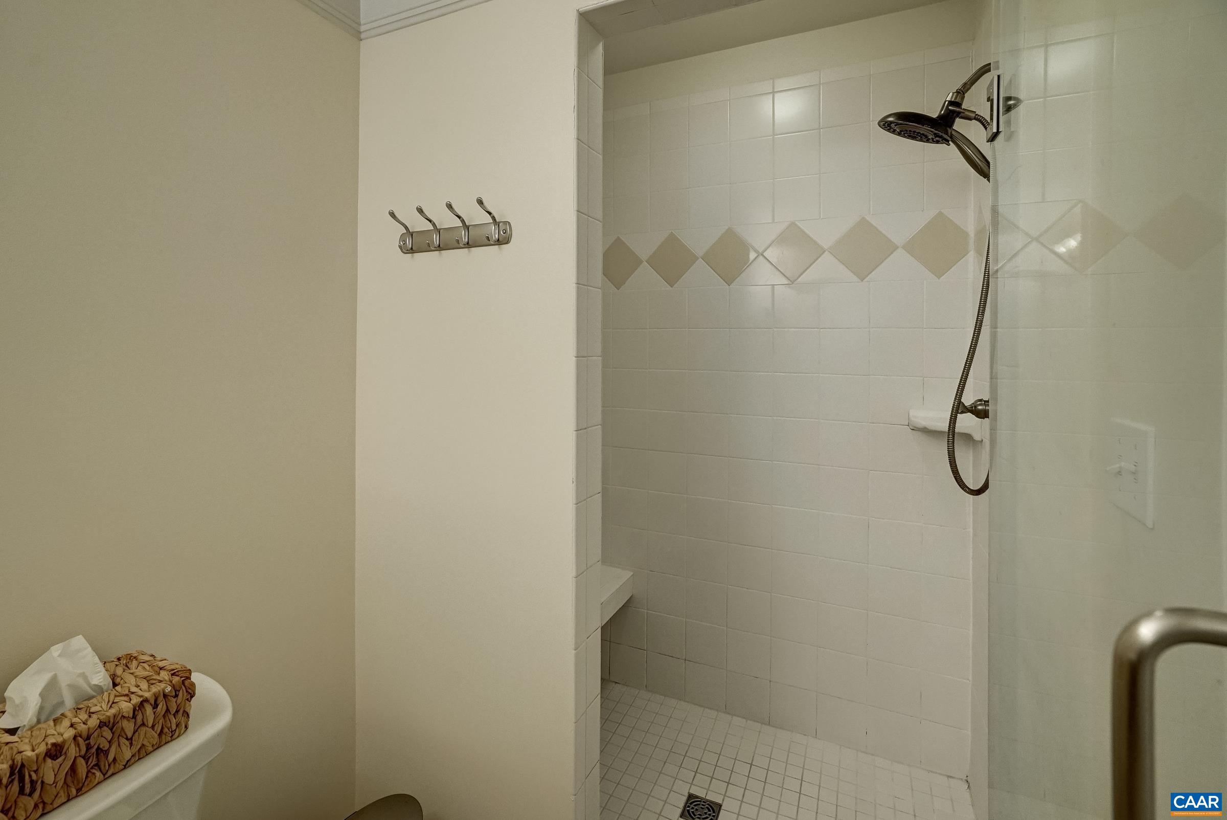Tiled shower. Tiled shower.