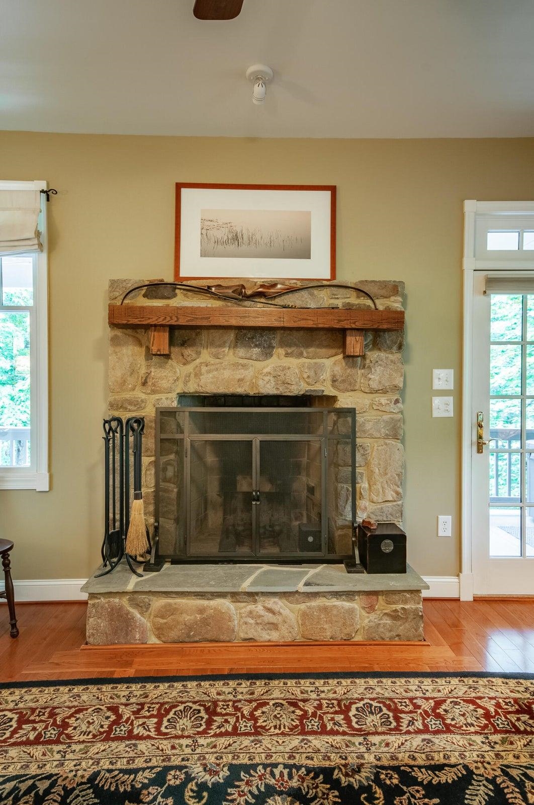 One of 3 interior wood-burning fireplaces. One of 3 interior wood-burning fireplaces.