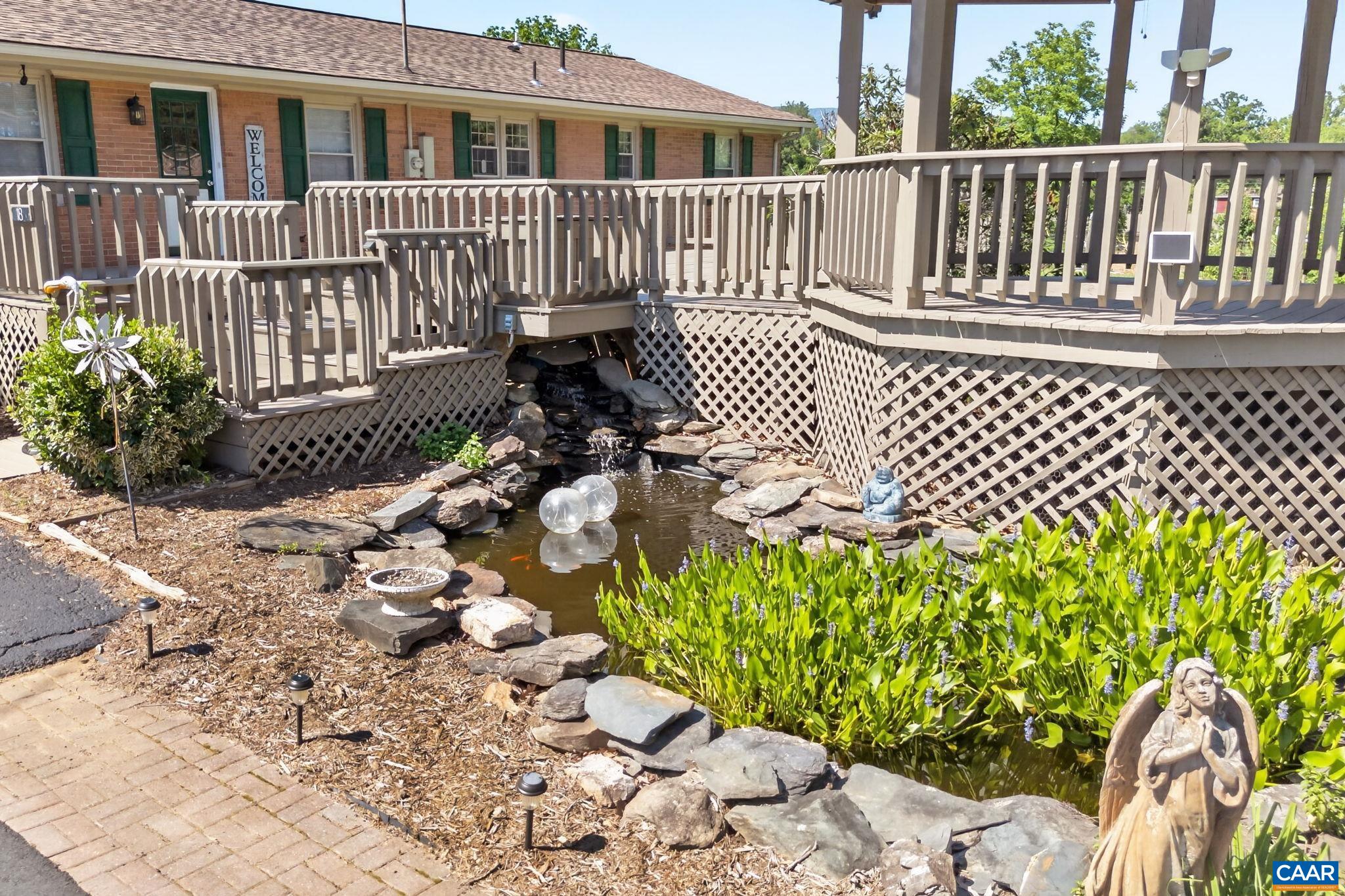 Fish pond and waterfall.