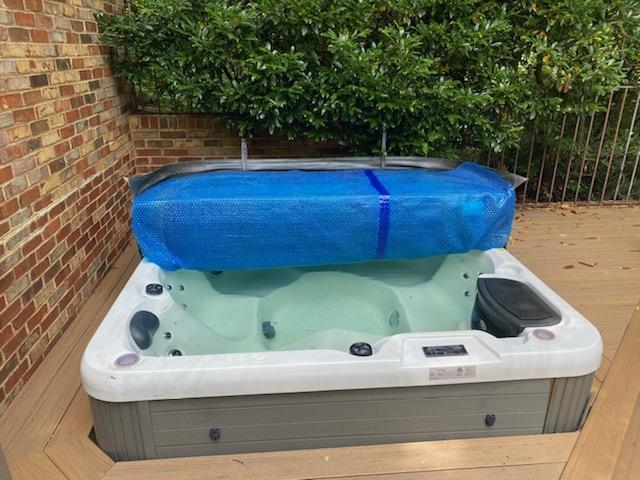 Step out of the pool and into the hot tub Step out of the pool and into the hot tub