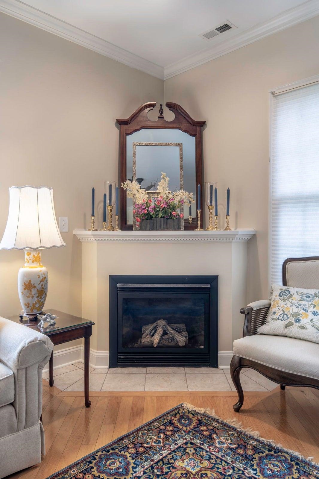 A cozy gas fireplace perfect for relaxing evenings.