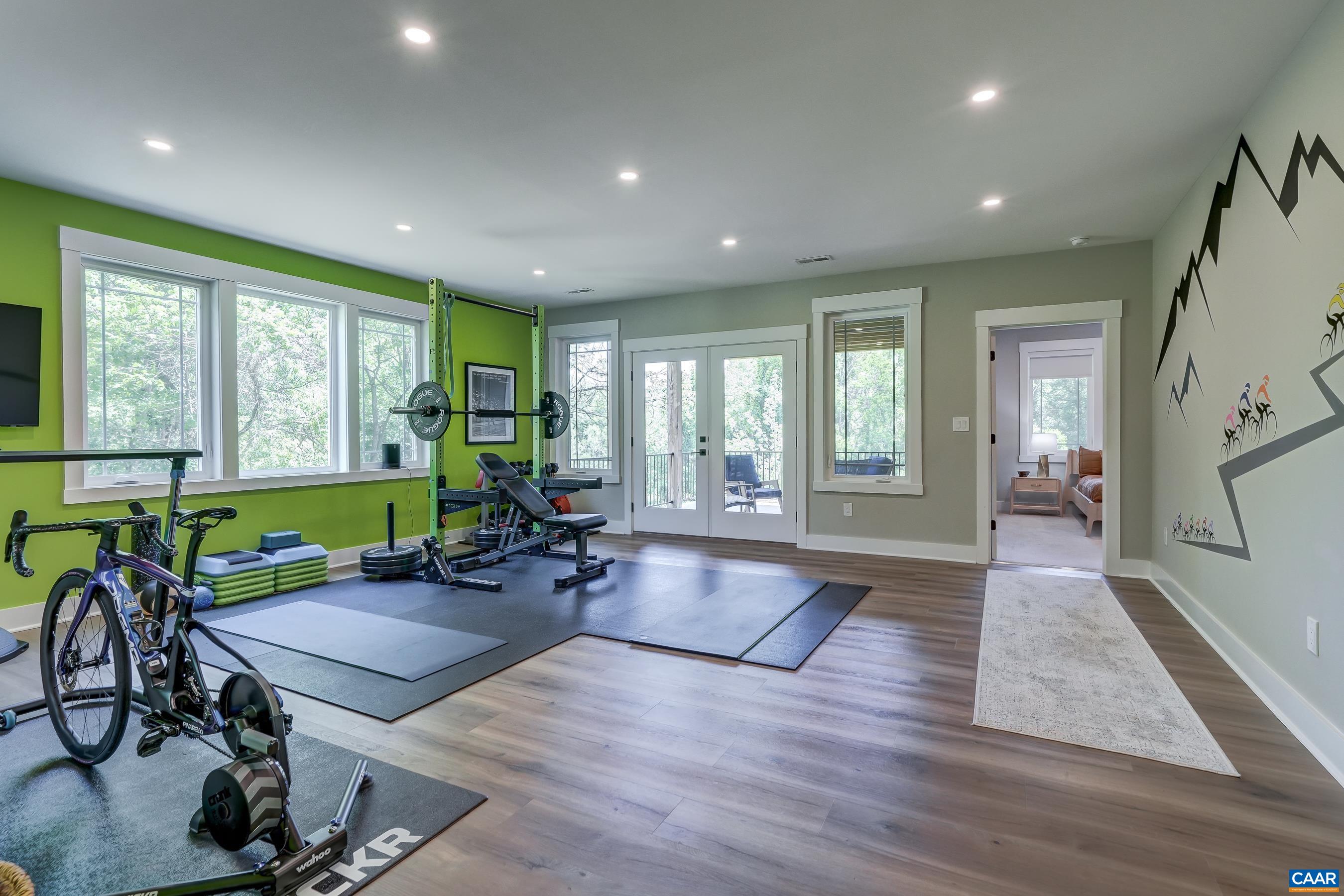 Huge rec room area makes a great workout space. Huge rec room area makes a great workout space.