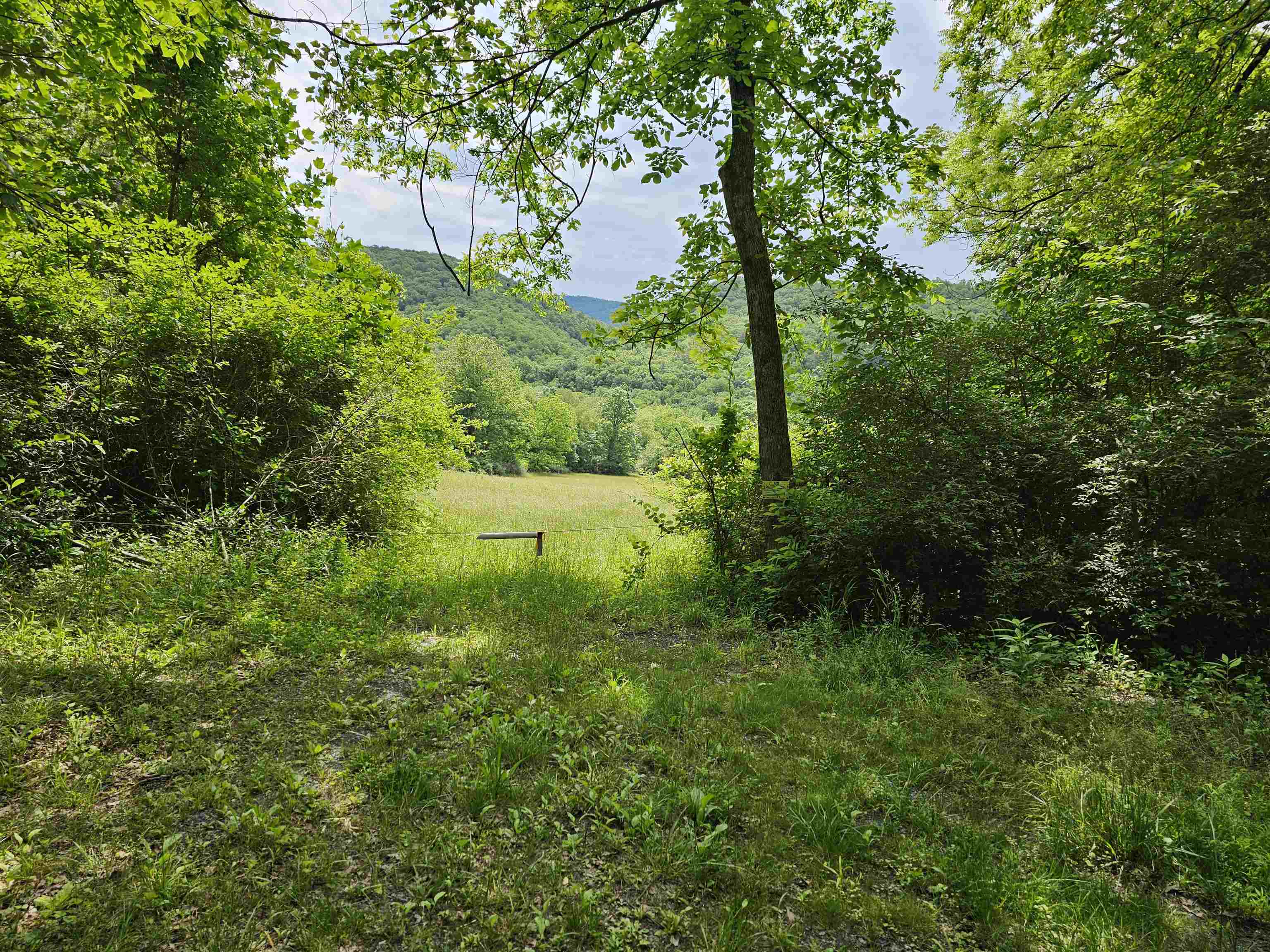Turn left out of the driveway and you will go about .1 of a mile and you will seen cables on left and right. the one on the right is to the Bath County 5.40 acres and the one on the left is the upper entrance to the 19.6 acres in Alleghany.