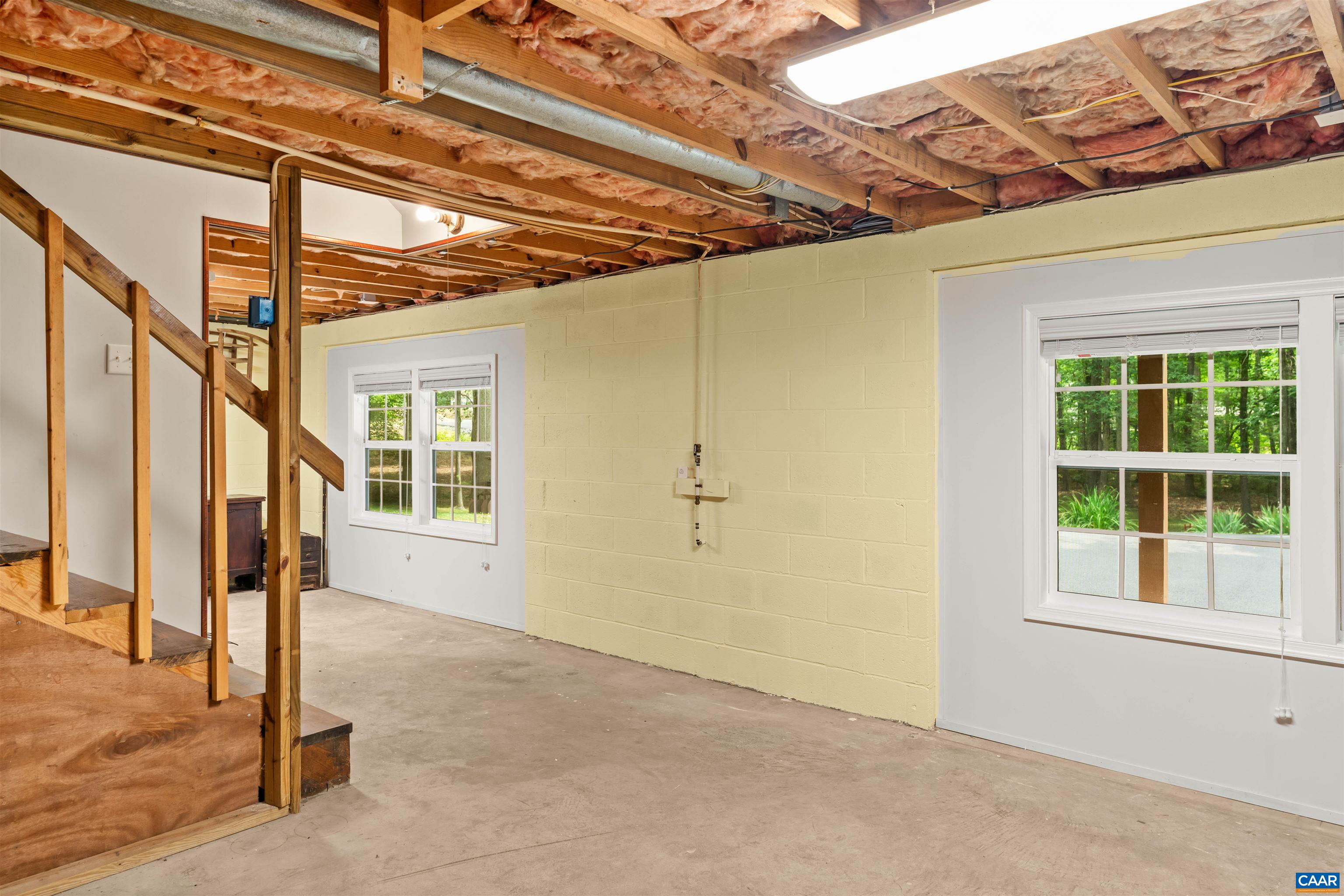 With French drain and sump pump. Great space to finish to your liking.