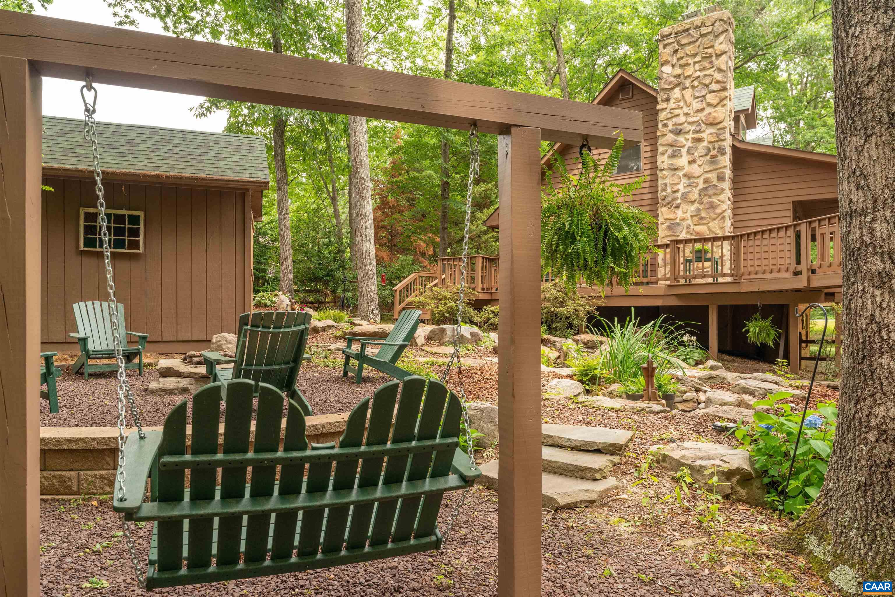 The landscaping with many places to enjoy are many.