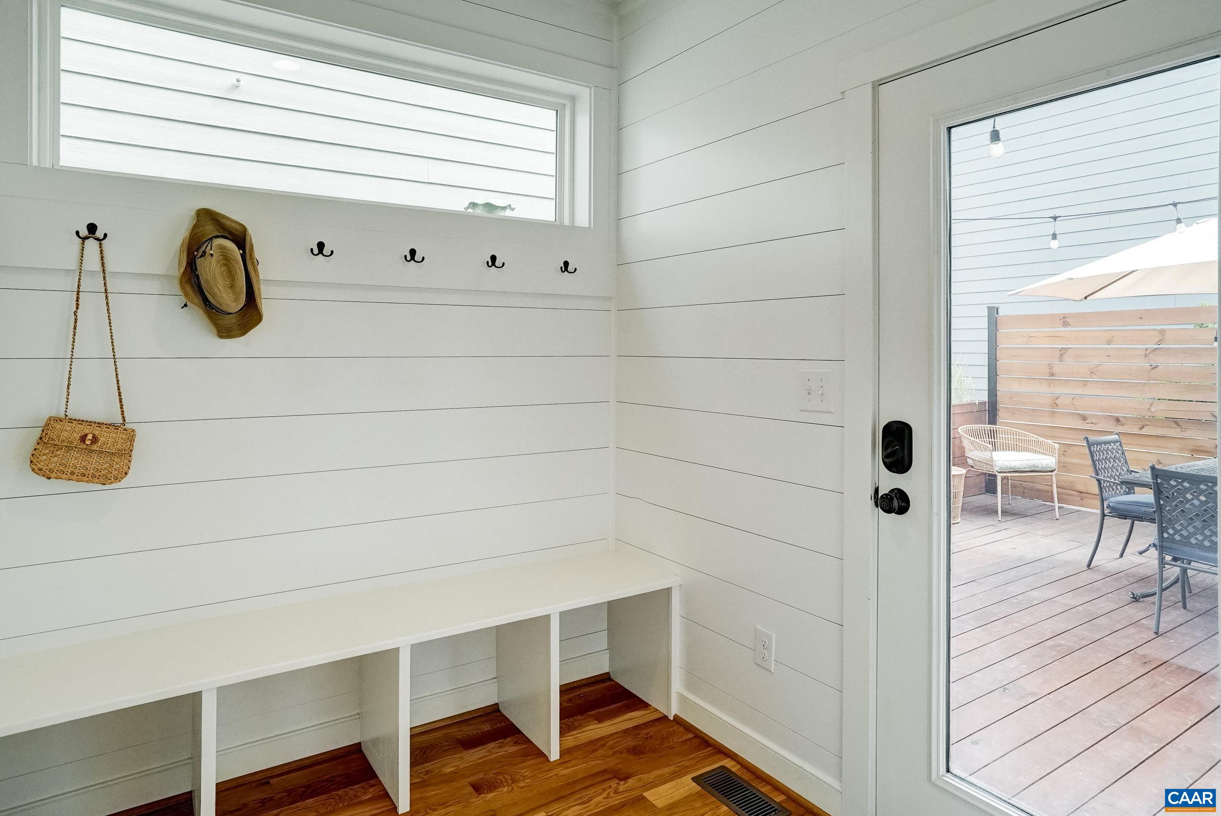 Built in bench with cubbies. Built in bench with cubbies.