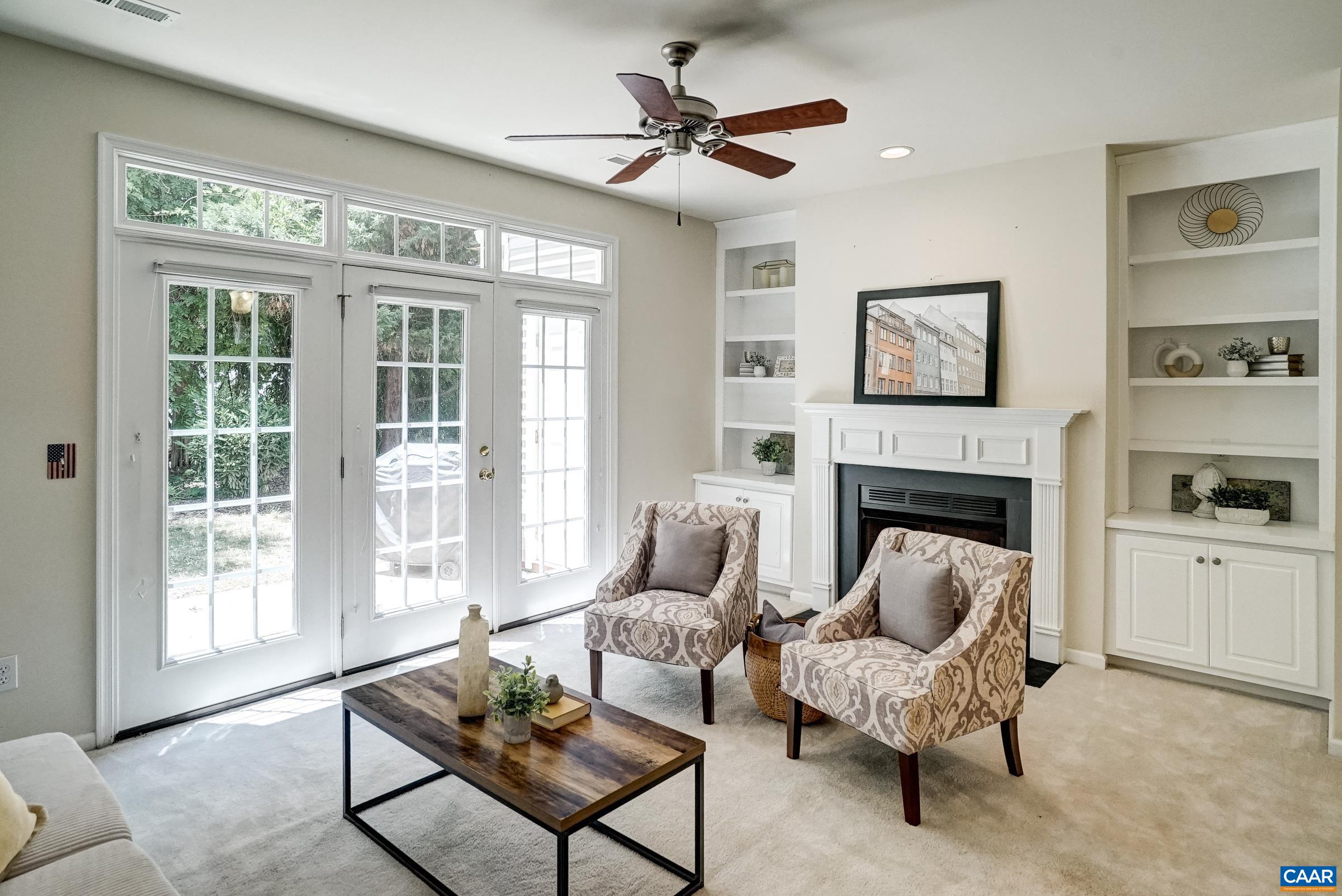 Gas fireplace with built in bookshelves. Gas fireplace with built in bookshelves.