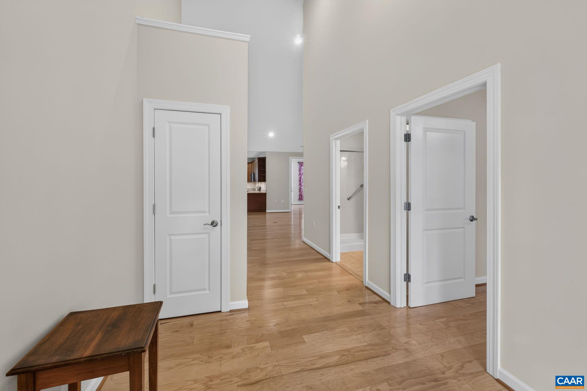 As you step into the foyer the guest bedroom and bath are on the right. As you step into the foyer the guest bedroom and bath are on the right.