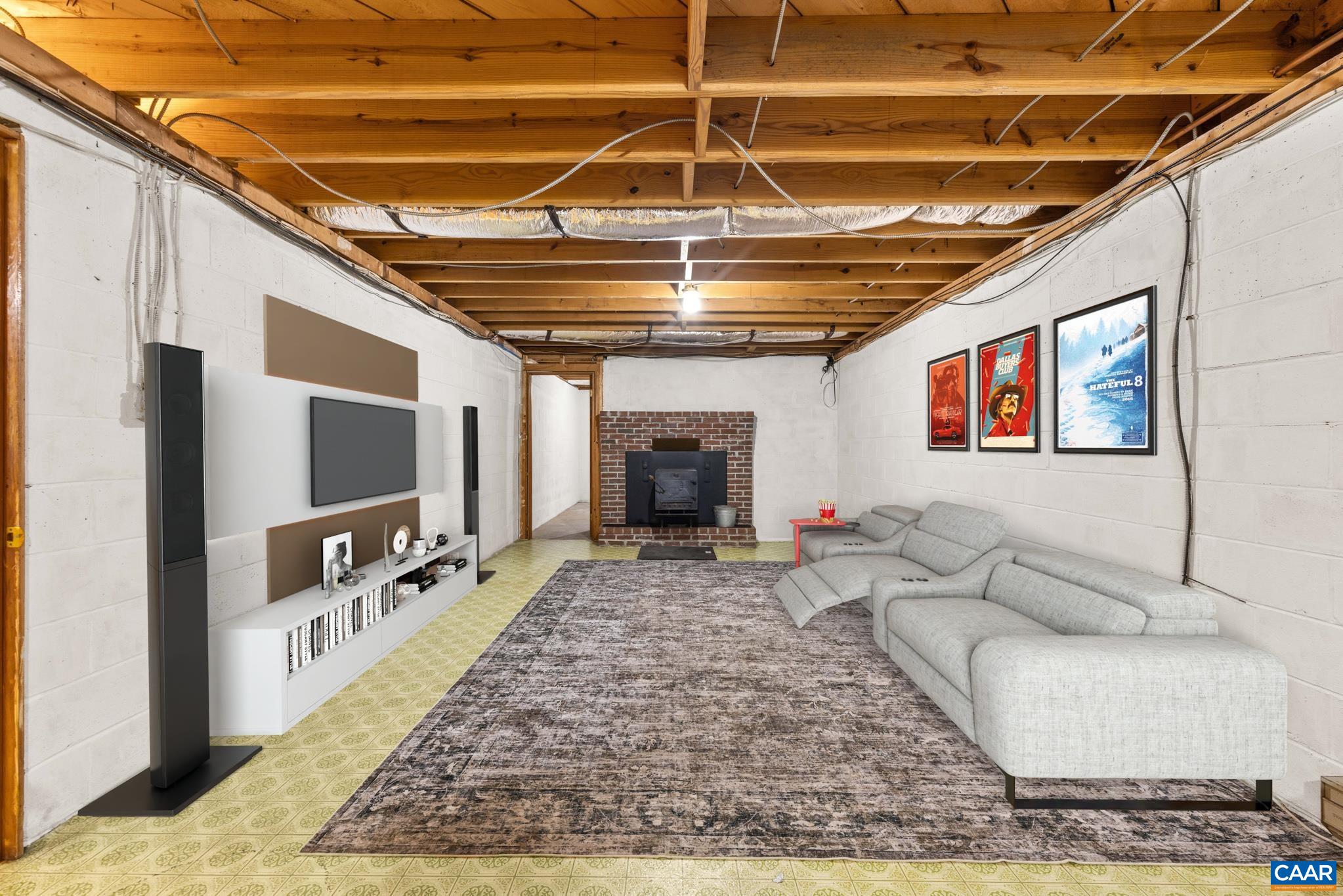 Virtually staged to showcase the potential of this expansive unfinished basement. With existing baseboard heat, an air-tight wood burning stove, electric in place an an outside entrance. This offers an excellent opportunity for additional living space.