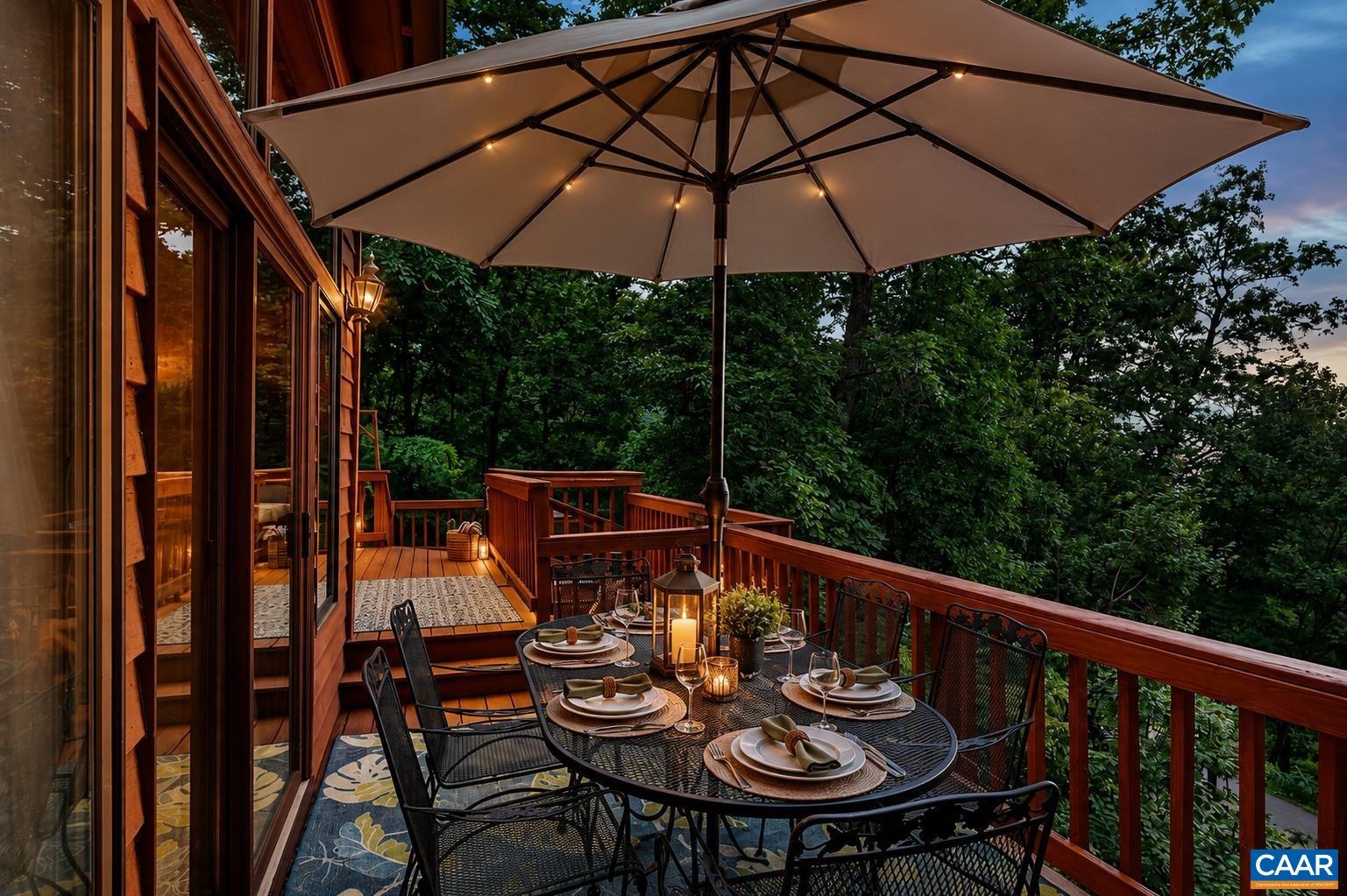 Multiple decks provide inviting outdoor spaces for al fresco dining and relaxing three seasons of the year while enjoying beautiful mountain views and the peaceful sounds of nature. Multiple decks provide inviting outdoor spaces for al fresco dining and relaxing three seasons of the year while enjoying beautiful mountain views and the peaceful sounds of nature.