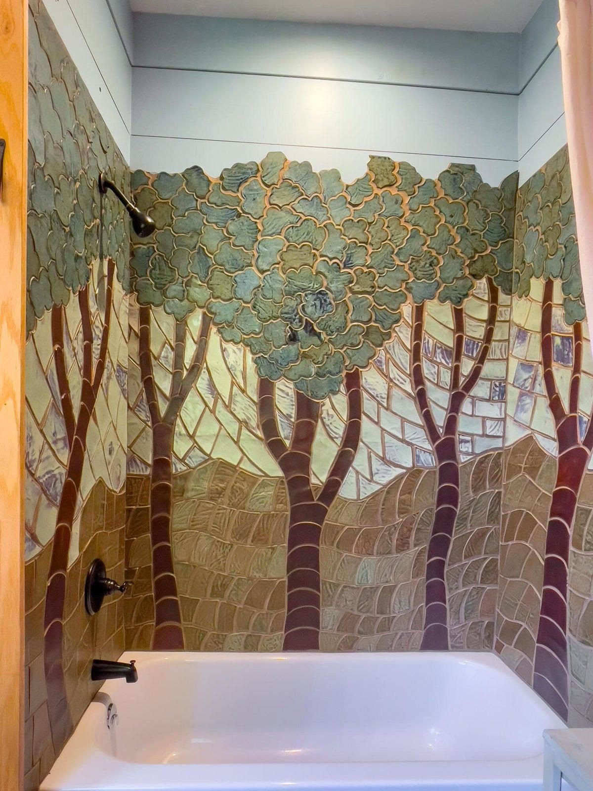 Handmade tile shower from Lexington based pottery studio
