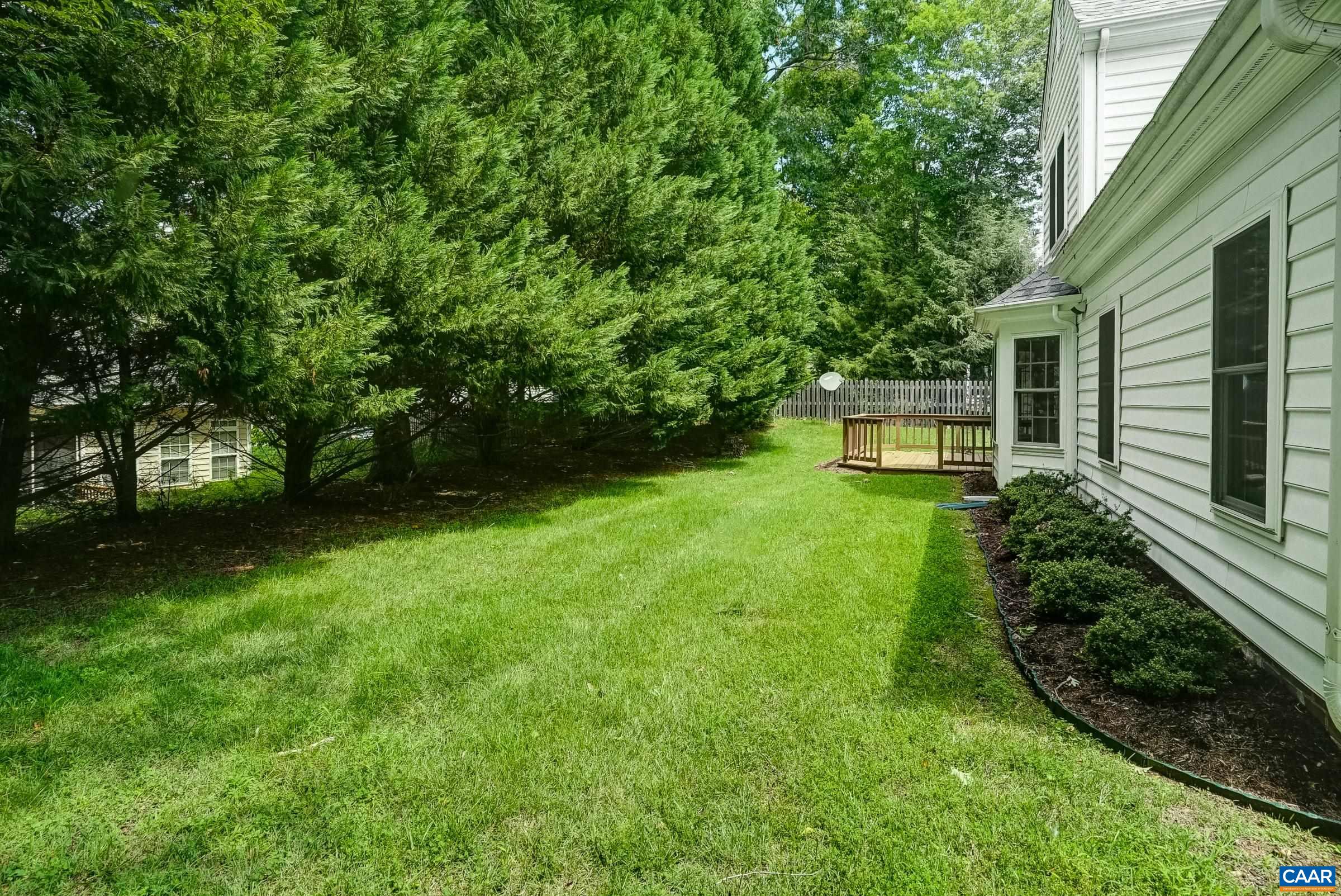 Flat back yard with privacy screening trees. Flat back yard with privacy screening trees.