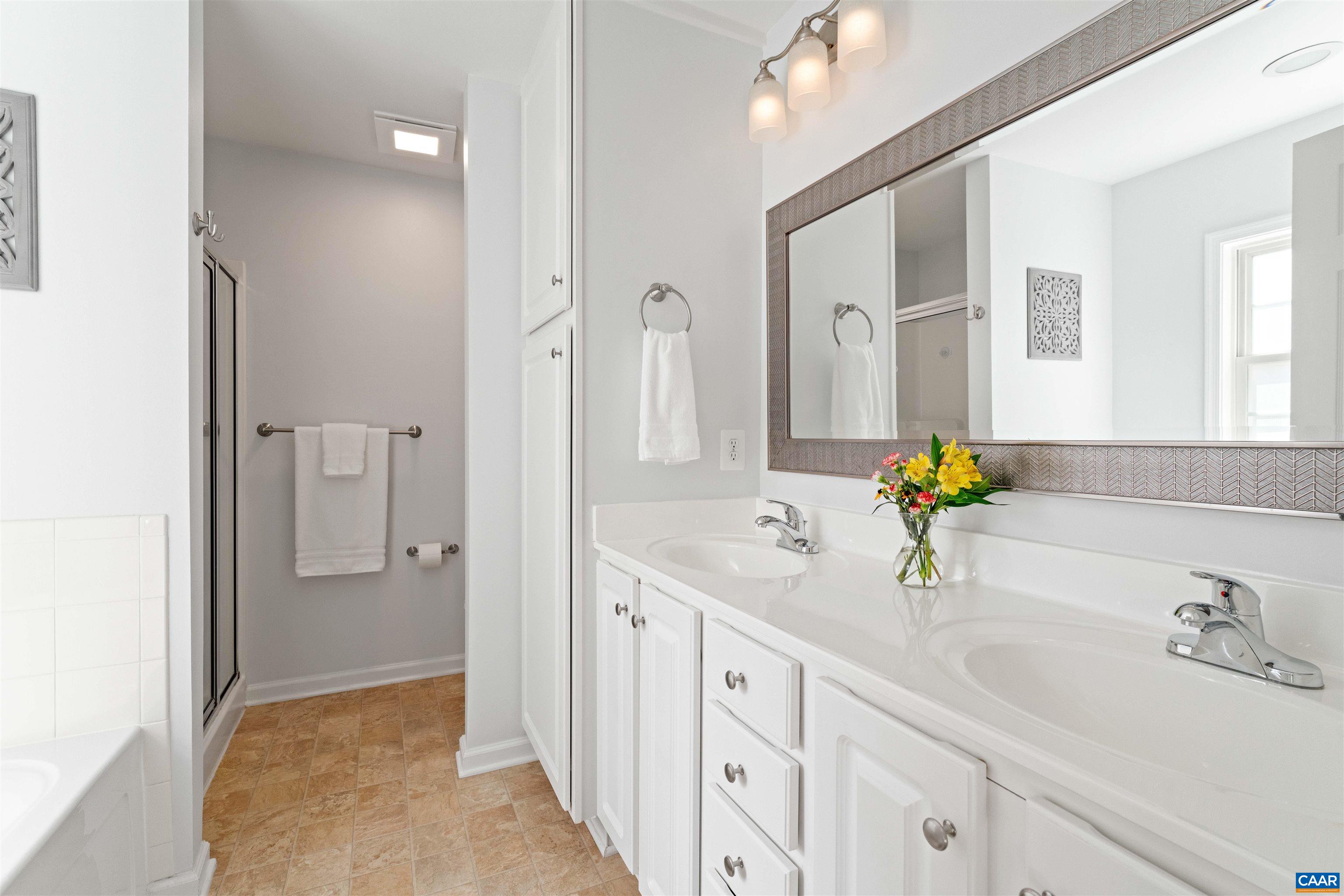 Double vanity, tub, shower Double vanity, tub, shower