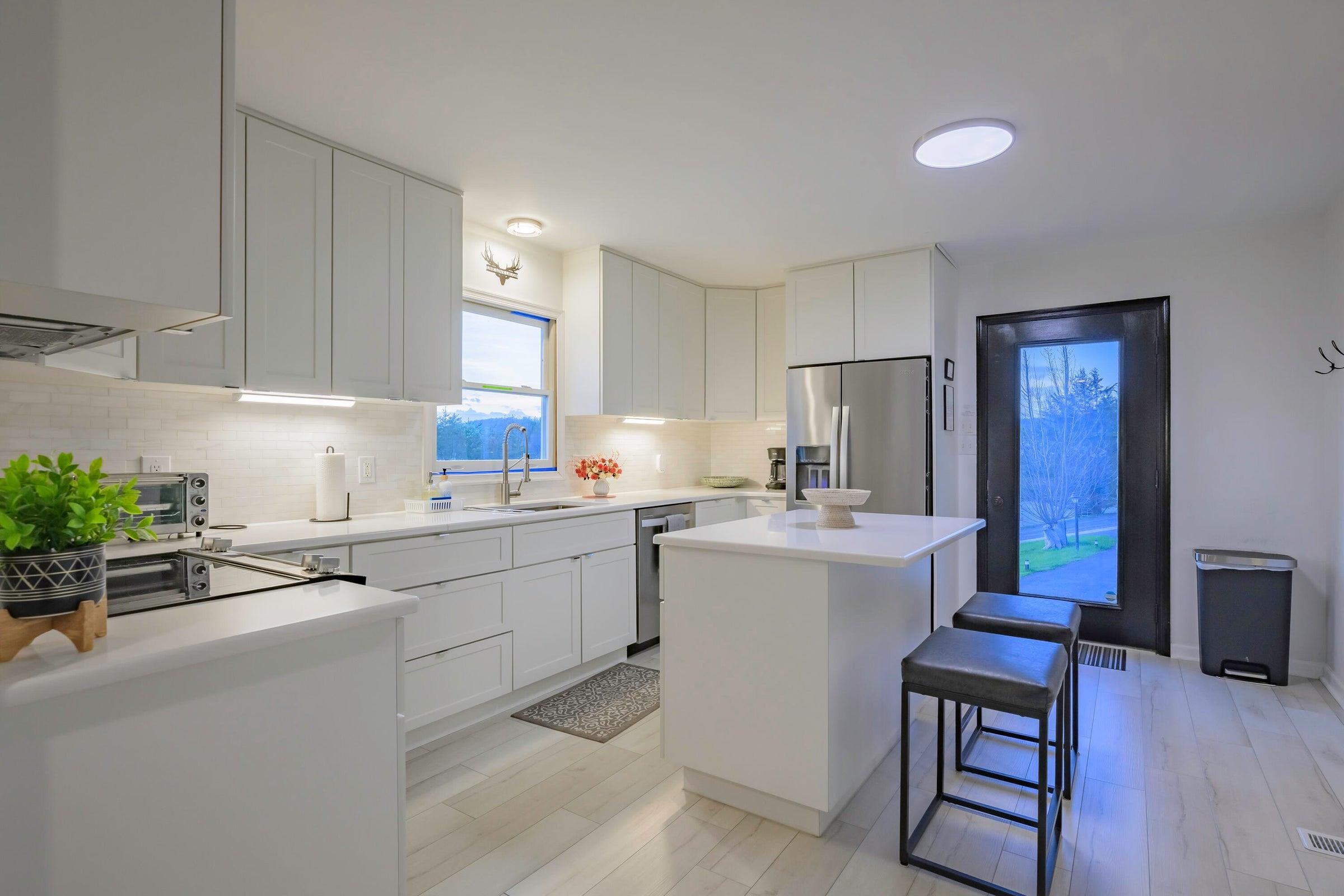 Enter into the kitchen from the parking area.