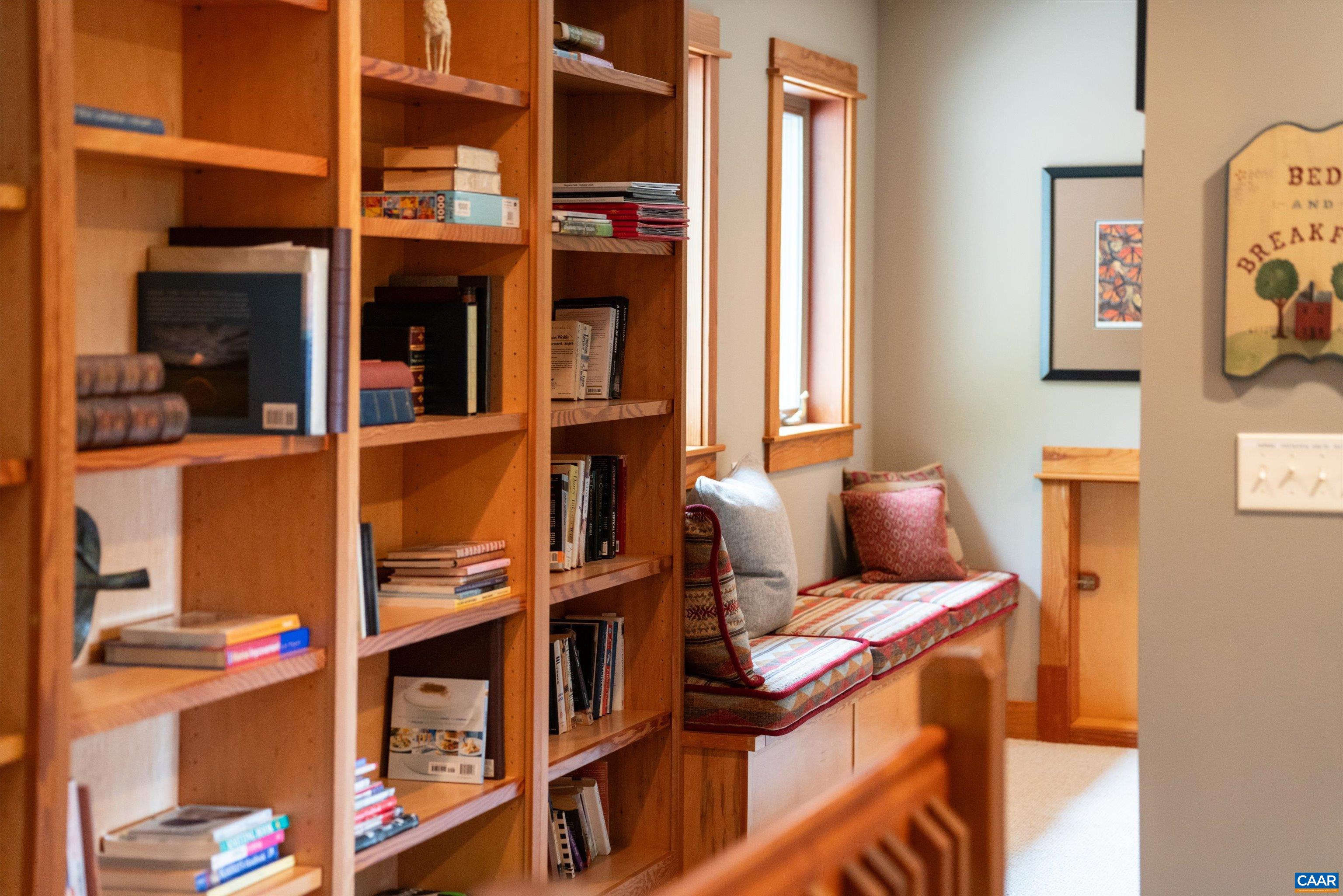 Nice built in shelving- upper level Nice built in shelving- upper level