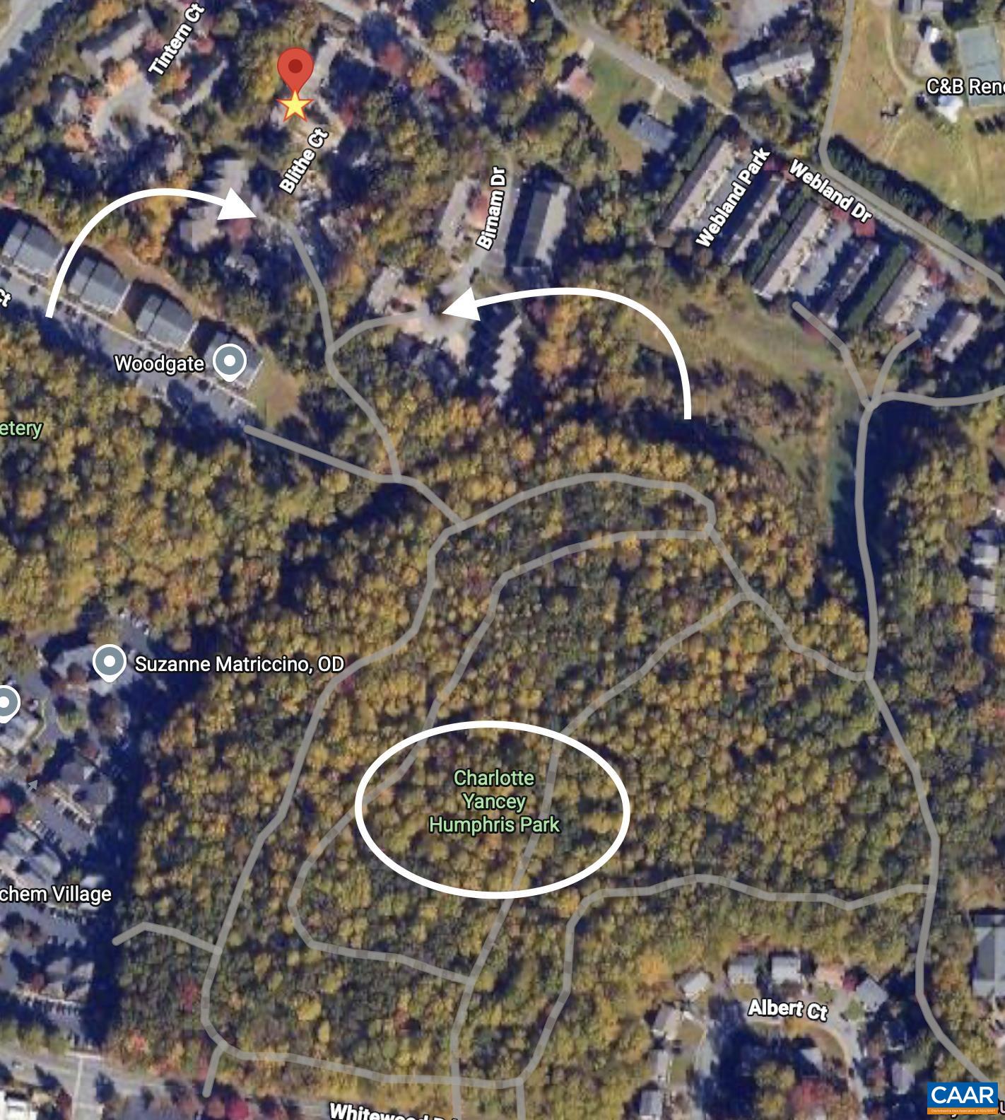 Trails from the end of Blithe Ct and Birnam Dr take you into the nearby Charlotte Yancey Humphries Park. Trails from the end of Blithe Ct and Birnam Dr take you into the nearby Charlotte Yancey Humphries Park.