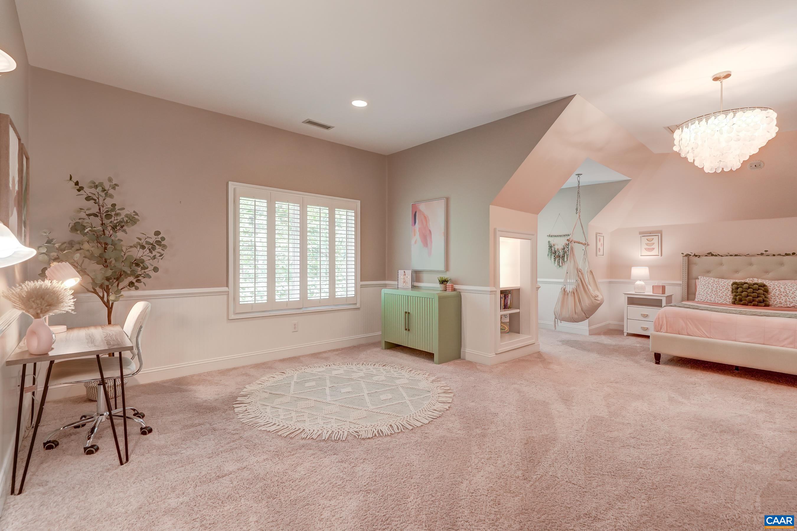 Stunning bedroom suite could be a second primary on the second level and features custom lighting and remodeled ensuite bathroom. Stunning bedroom suite could be a second primary on the second level and features custom lighting and remodeled ensuite bathroom.