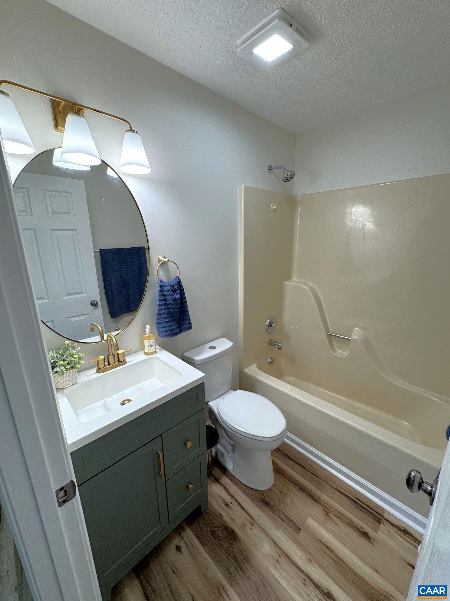 Hall Bath - Custom Sage Green Vanity with Brushed Gold Fixtures