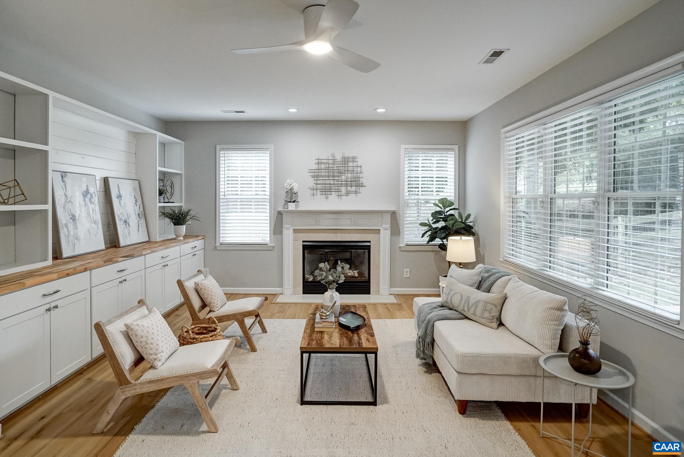 Built in book cases with shiplap