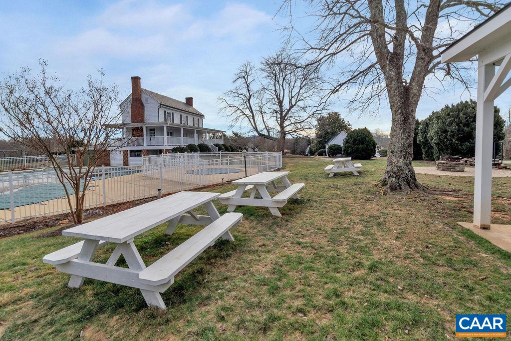 Picnic tables and clubhouse.