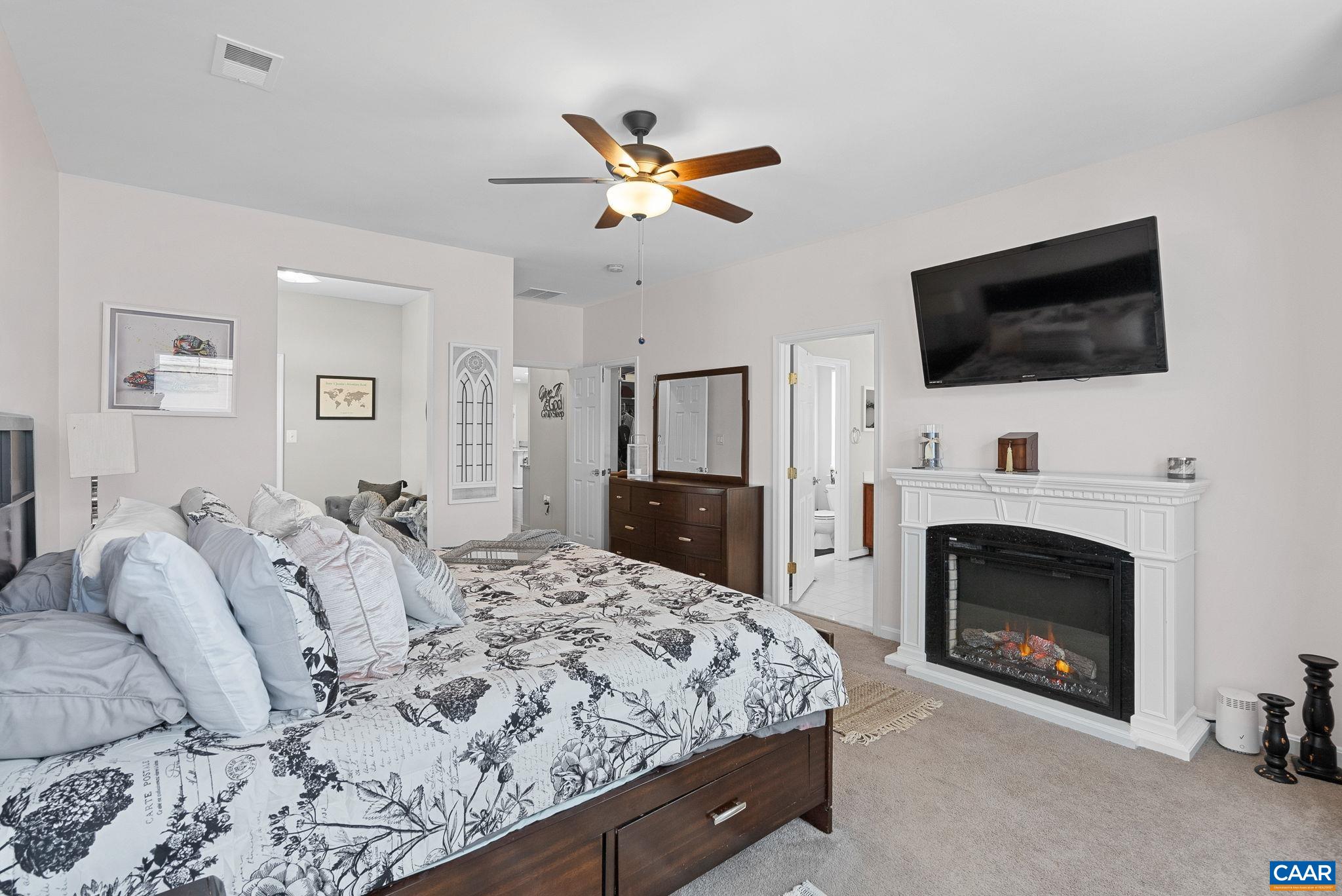 Electric fireplace to for added ambiance Electric fireplace to for added ambiance