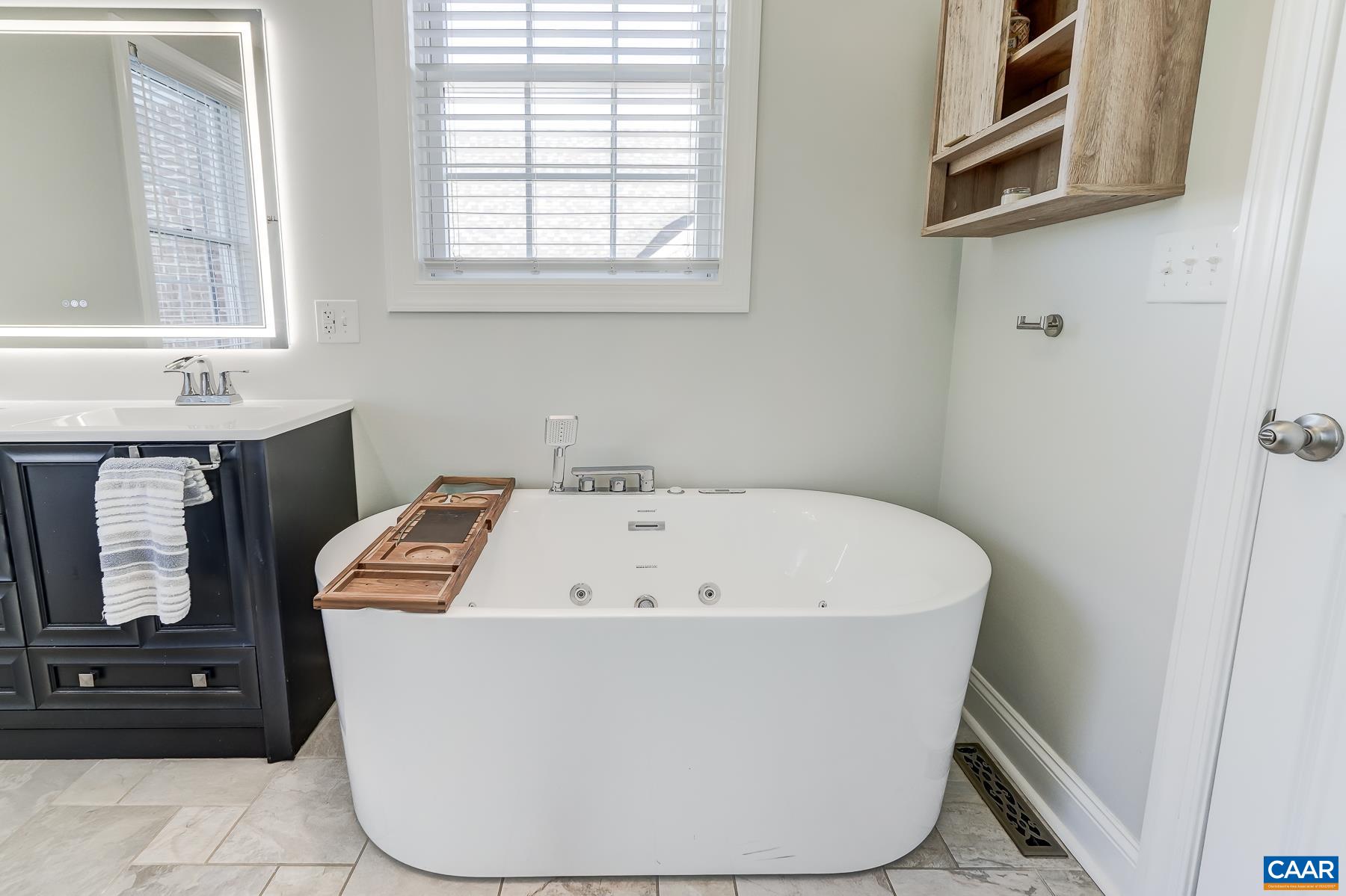 Freestanding jetted soaking tub to relax away the day! Freestanding jetted soaking tub to relax away the day!